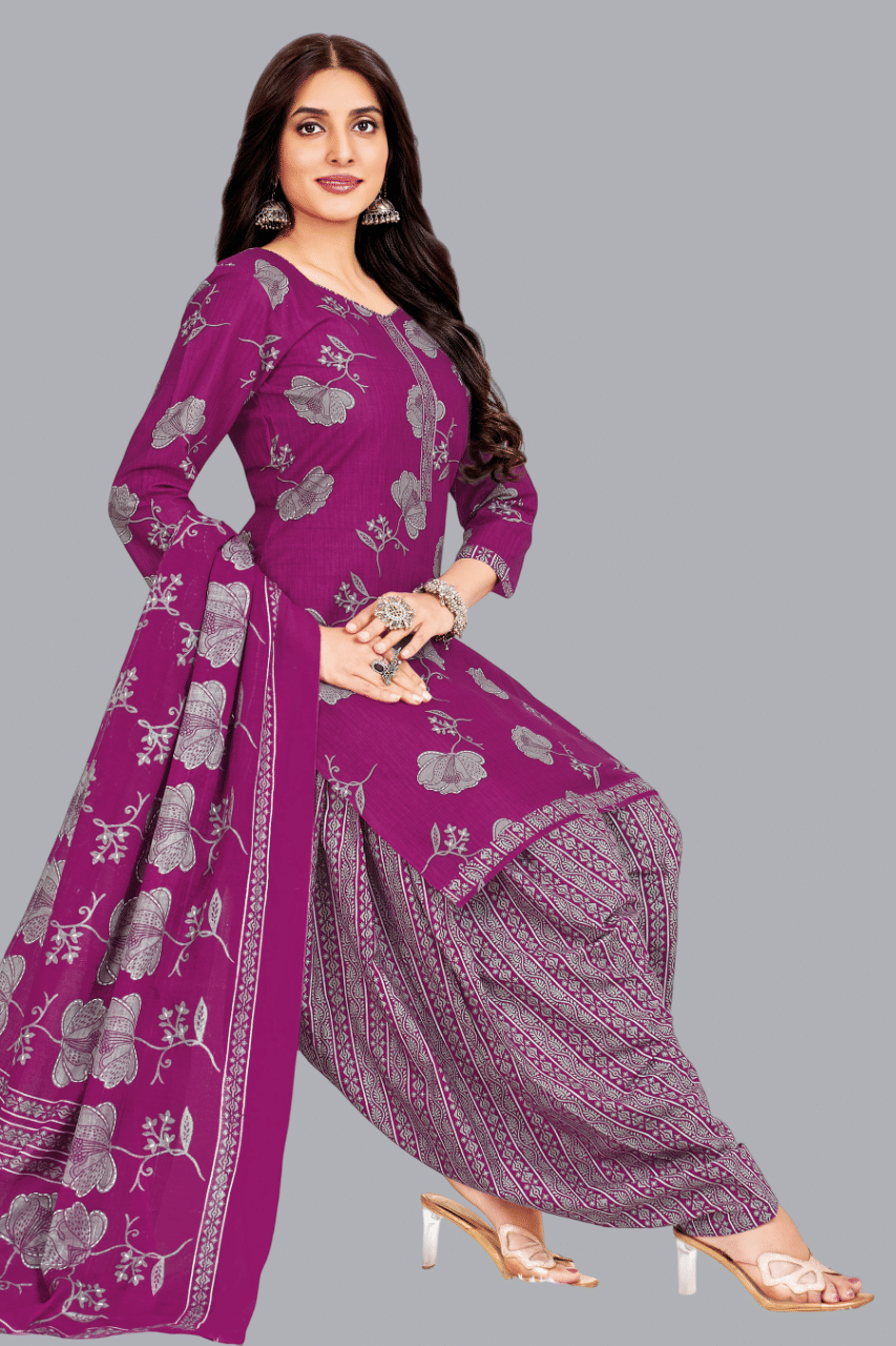     			shree jeenmata collection Women Cotton Unstitched Dress Material ( Purple )
