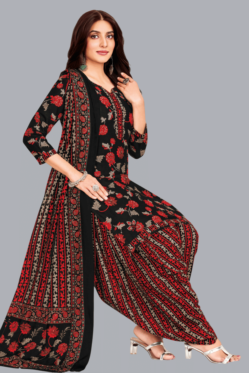     			shree jeenmata collection Women Cotton Unstitched Dress Material ( Black )