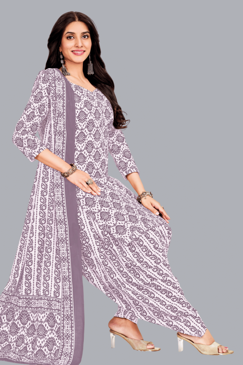 shree jeenmata collection Women Cotton Unstitched Dress Material ( Light Grey ) - Unstitched Fabrics | Buy online on ZillyBuy
