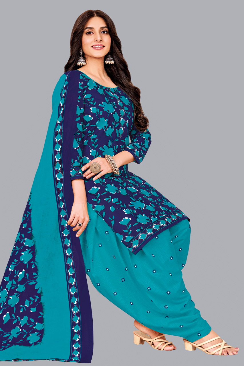     			shree jeenmata collection Women Cotton Unstitched Dress Material ( Blue )