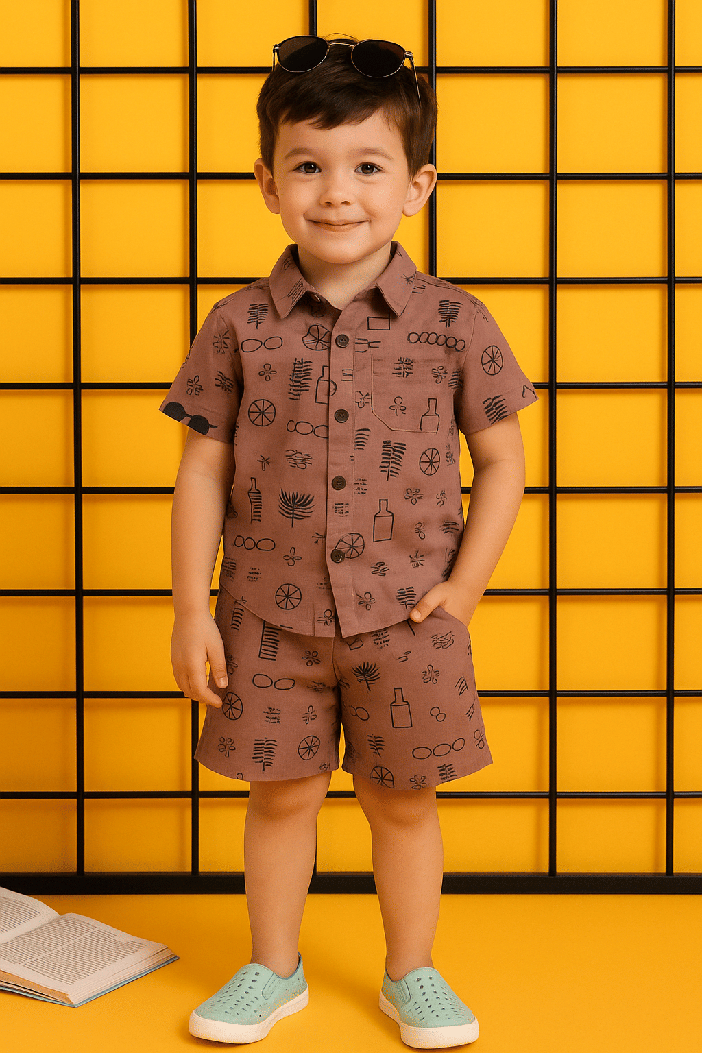     			ALY JOHN Pack of 1 Baby Boys Cotton T-Shirt & Shorts Set ( Brown )