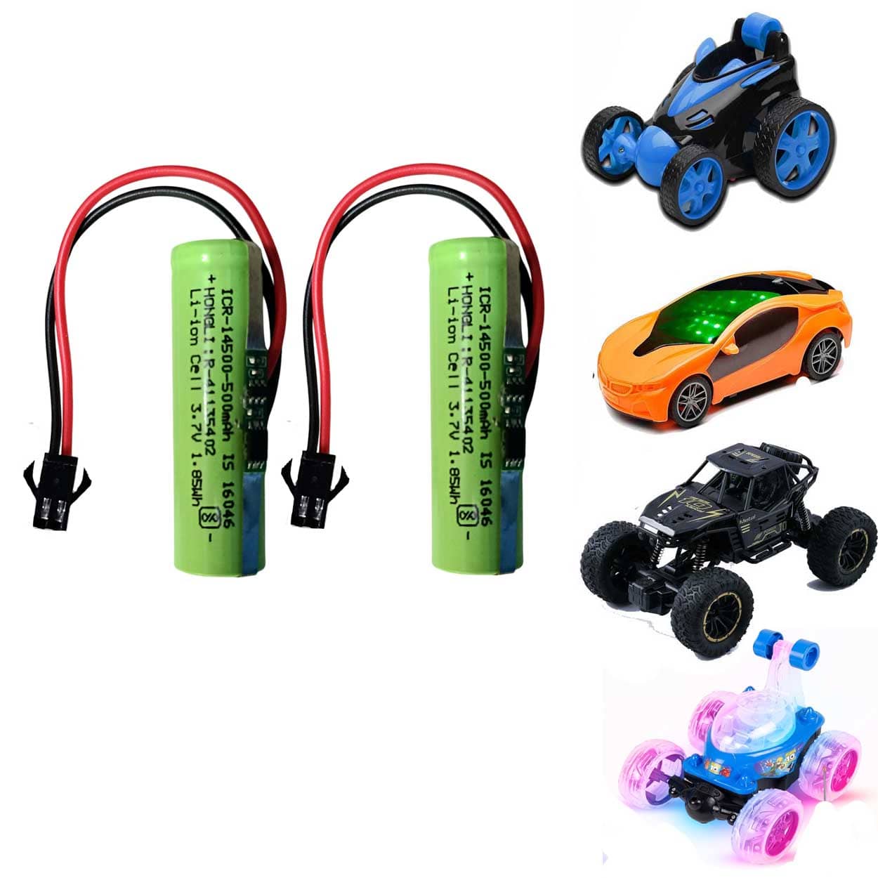 CONSONANTIAM (Pack-of-2) Toy Battery-Pack 3.7 Volt 500mAH RC Toy Car Battery SM-2P Plug for RC Cars, Trucks, Stunt Vehicles Battery BMS Module Inbuilt - Sports and Fitness Equipment | Buy online on ZillyBuy