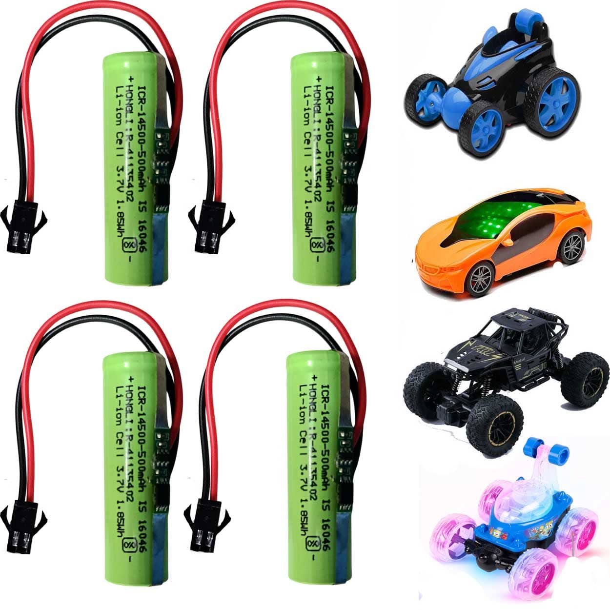 CONSONANTIAM (Pack-of-4) Toy Battery-Pack 3.7 Volt 500mAH RC Toy Car Battery SM-2P Plug for RC Cars, Trucks, Stunt Vehicles Battery BMS Module Inbuilt - Sports and Fitness Equipment | Buy online on ZillyBuy