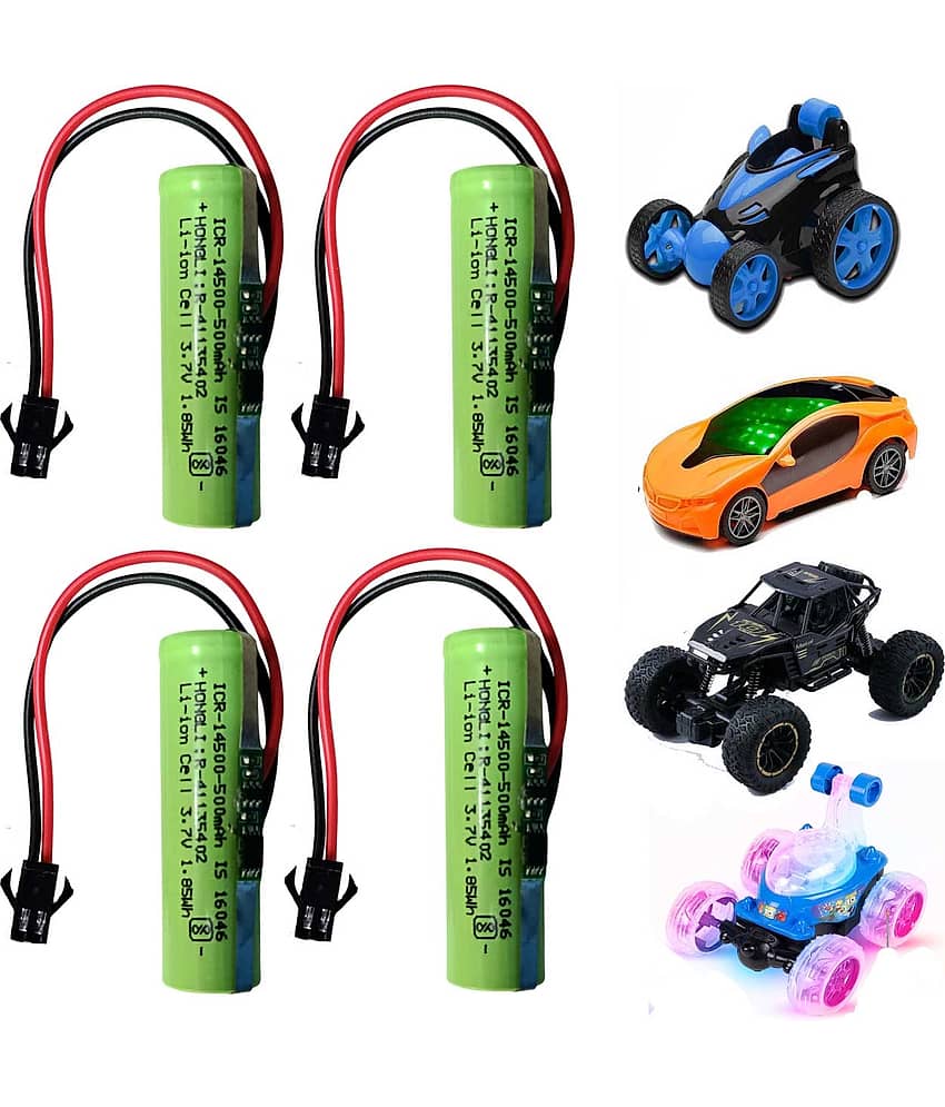 CONSONANTIAM (Pack-of-4) Toy Battery-Pack 3.7 Volt 500mAH RC Toy Car Battery SM-2P Plug for RC Cars, Trucks, Stunt Vehicles Battery BMS Module Inbuilt - Sports and Fitness Equipment | Buy online on ZillyBuy