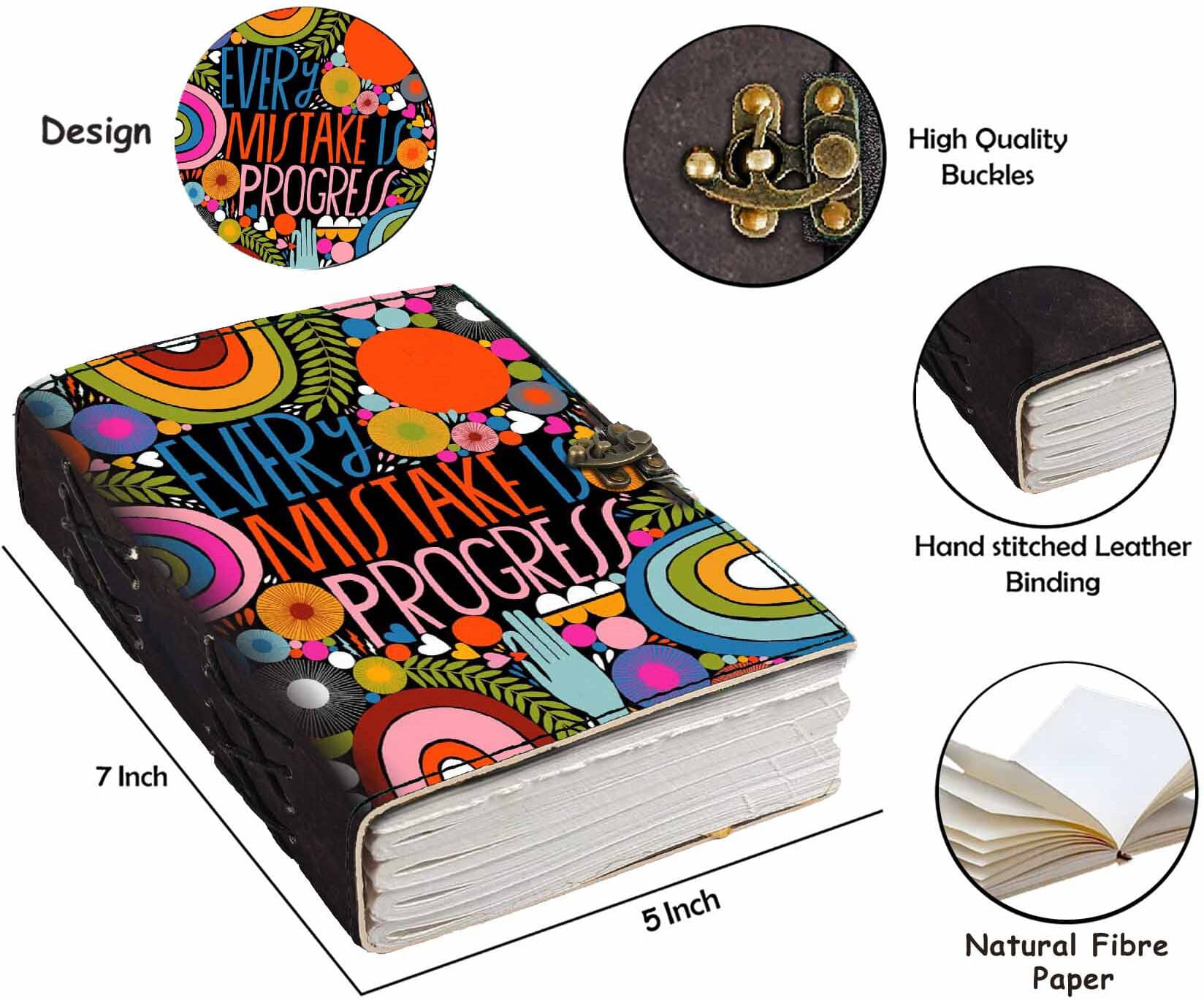     			DI-KRAFT Printed Designer leather cover Diary with Lock For Office|Gift|SIZE 5*7 INCHES A5 Diary unruled 200 Pages (multicolor9)