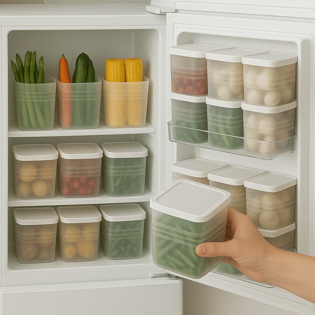     			Fridge Storage Containers Set of 6 – 1000ml Plastic Food Storage Boxes with Lids for Refrigerator & Freezer | Kitchen Organizer Containers for Home Use | BPA-Free, White
