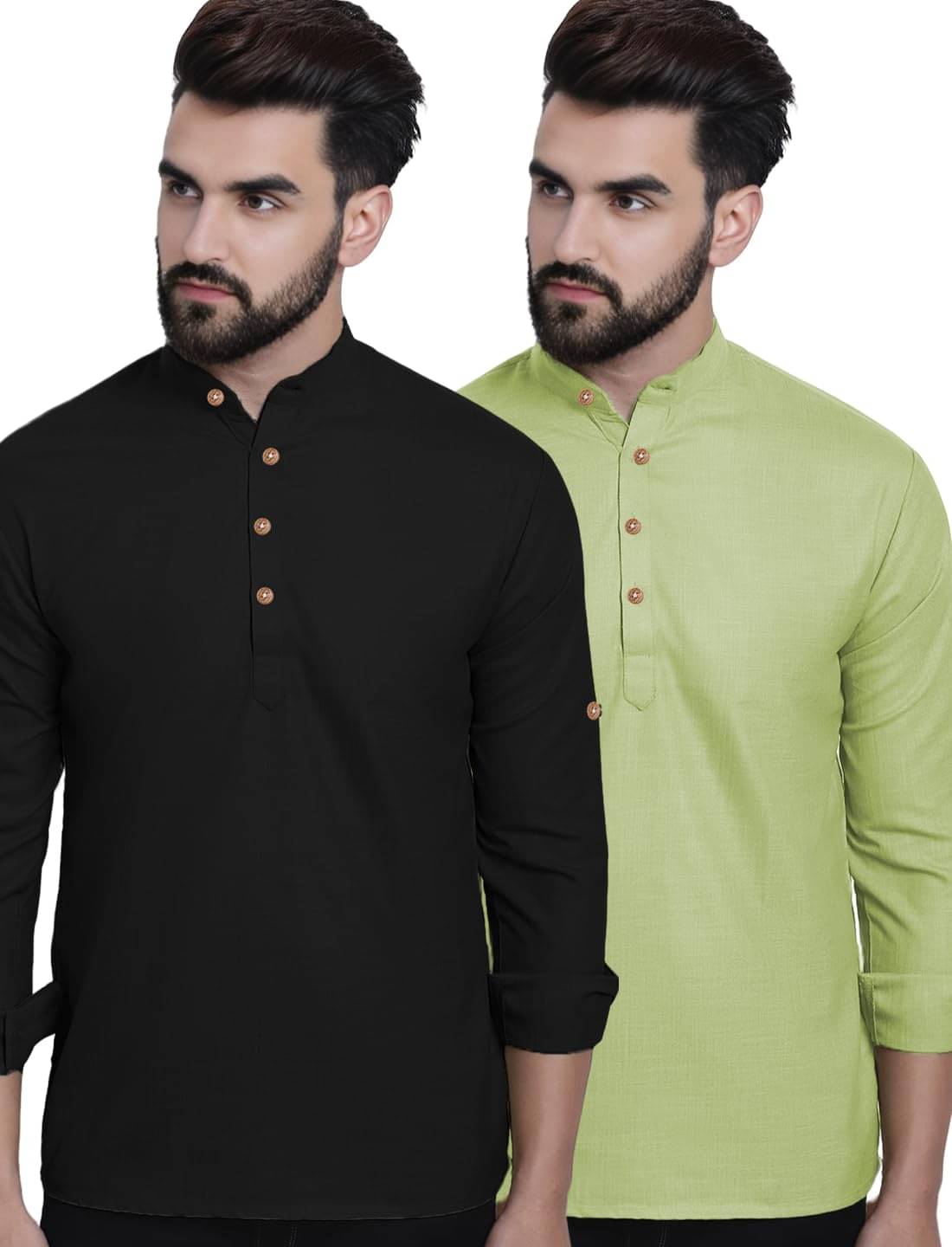     			GOD HEART Sea Green Cotton Men's Shirt Style Kurta ( Pack of 2 )