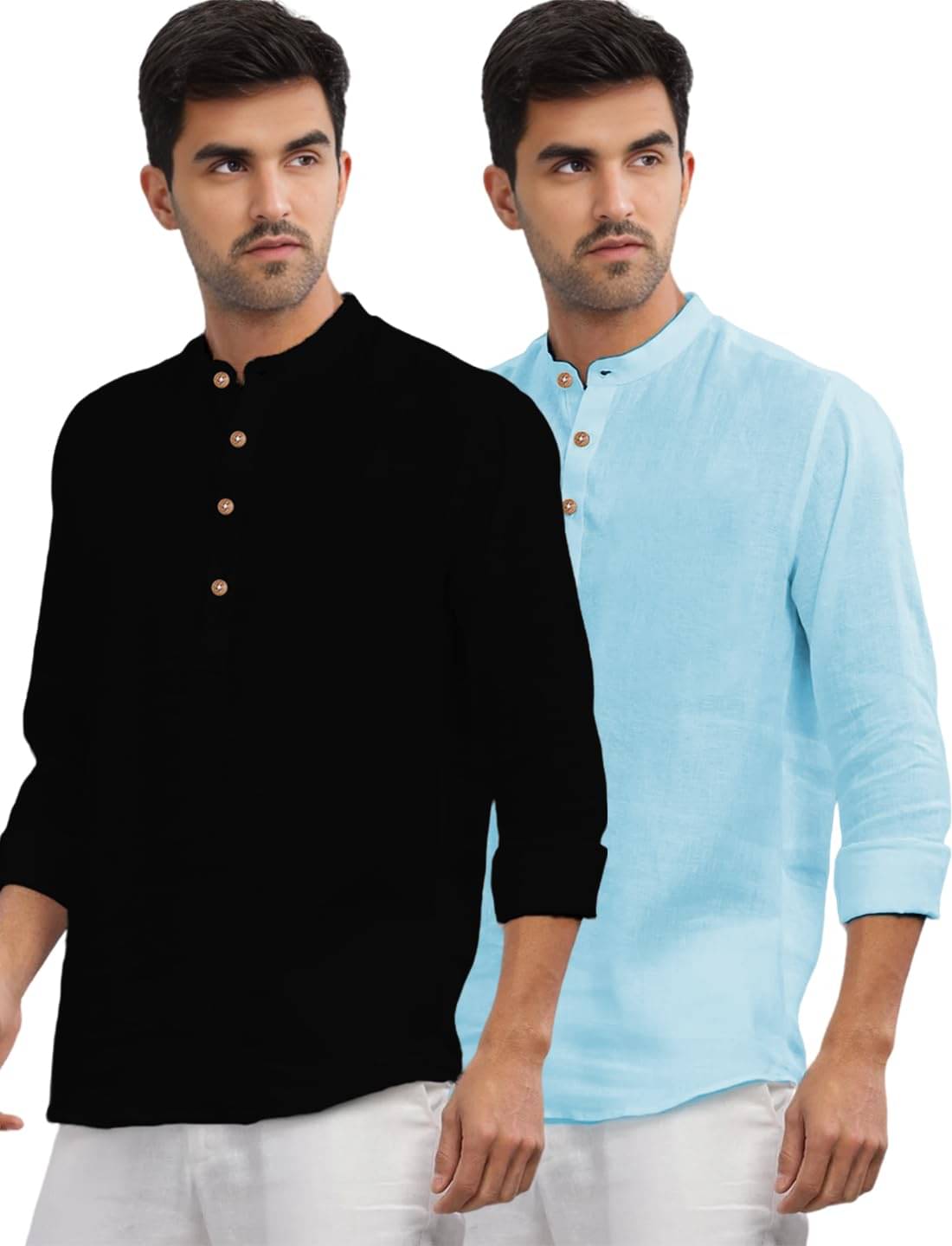     			GOD HEART Sky Blue Cotton Men's Shirt Style Kurta ( Pack of 2 )