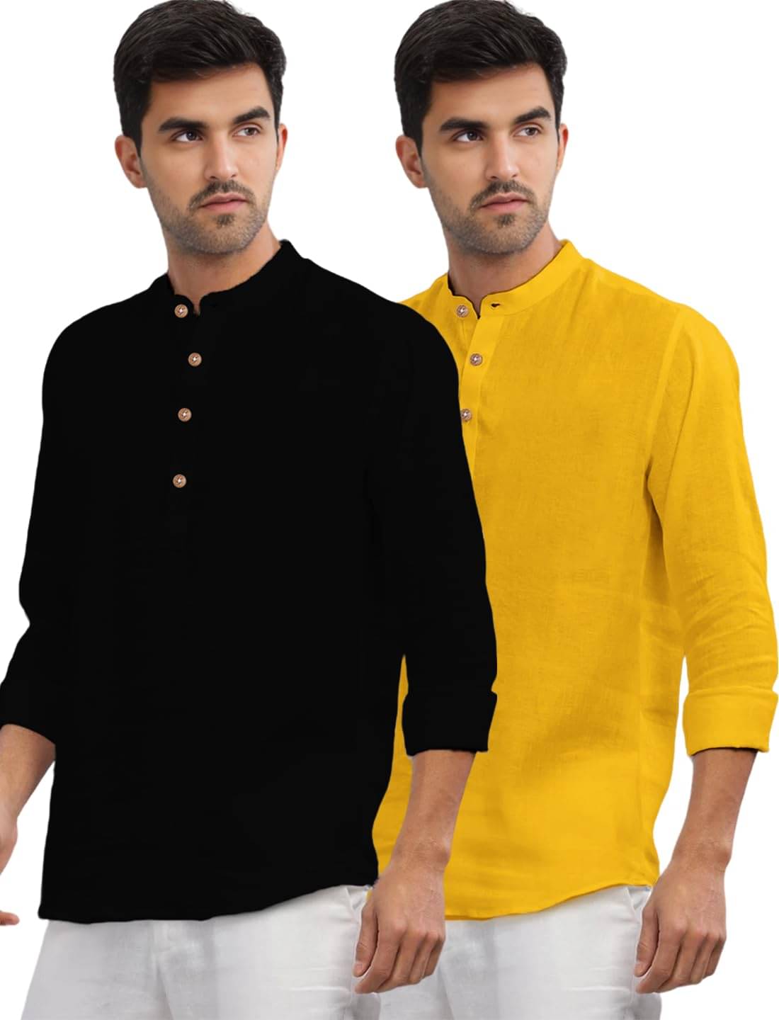 GOD HEART Yellow Cotton Men's Shirt Style Kurta ( Pack of 2 ) GOD HEART Yellow Cotton Men's Shirt Style Kurta ( Pack of 2 )