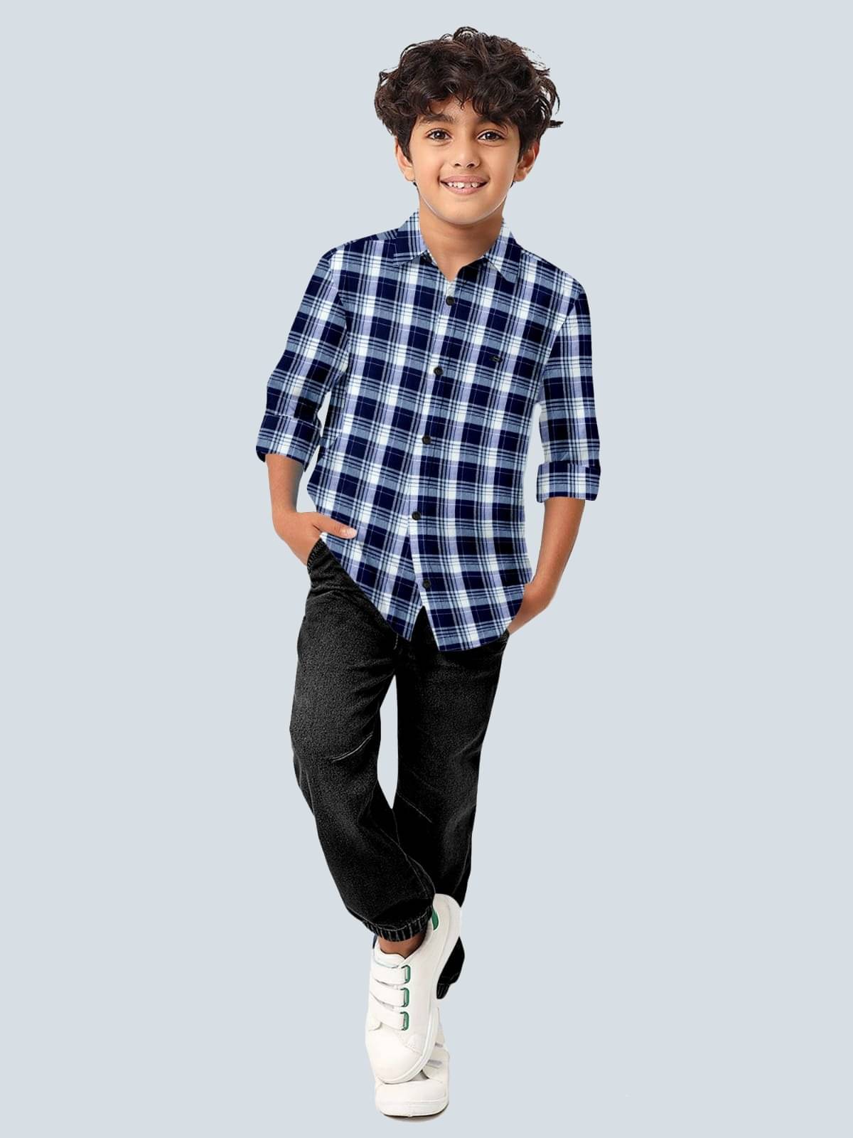 JABAK CREATION Pack of 1 Boys 100% Cotton Full Sleeves Shirt ( Blue ) JABAK CREATION Pack of 1 Boys 100% Cotton Full Sleeves Shirt ( Blue )
