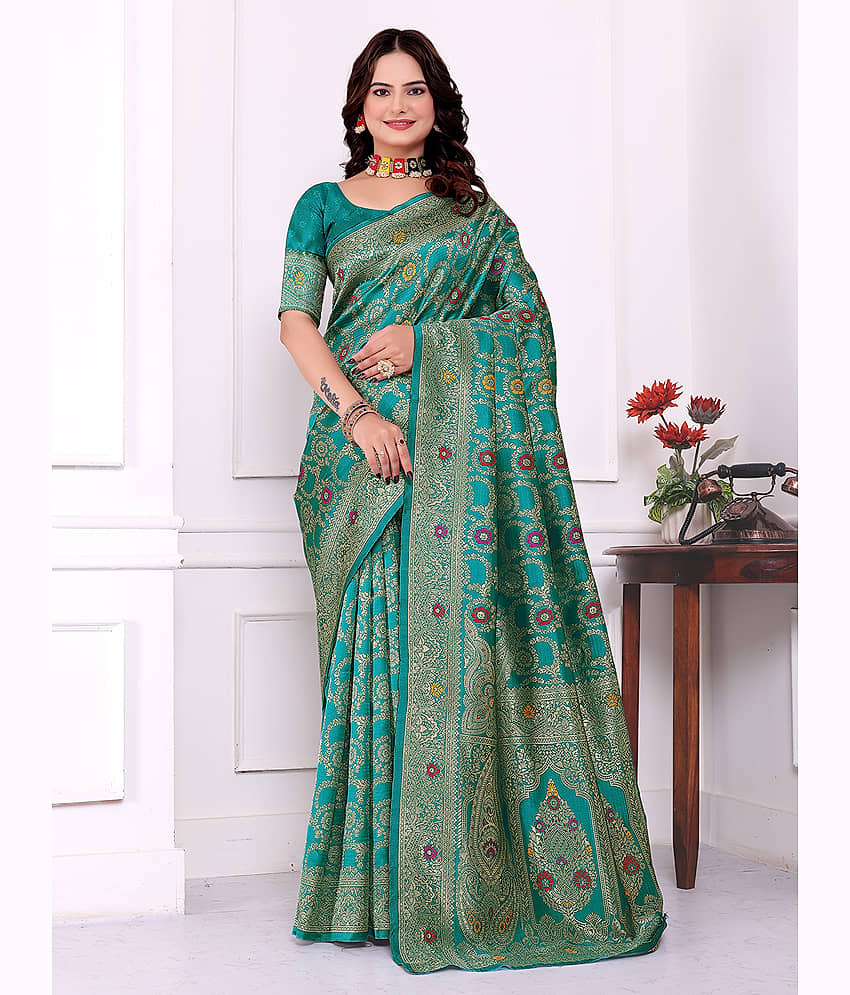 Kanooda Prints Silk Blend Embellished Banarasi saree With Unstitched Blouse Piece ( Multicolor 1 ) - Sarees | Buy online on ZillyBuy