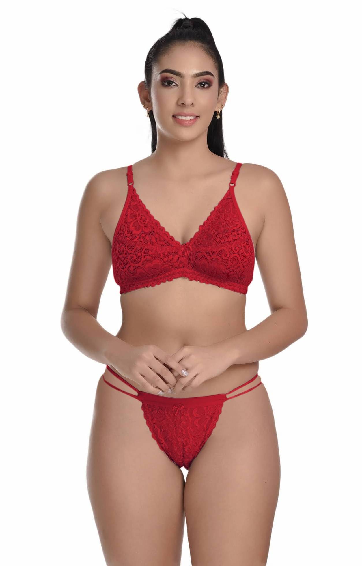 LadySoft Pack of 1 Cotton Lycra Bra & Panty Set For Women ( Red )     			LadySoft Pack of 1 Cotton Lycra Bra & Panty Set For Women ( Red )