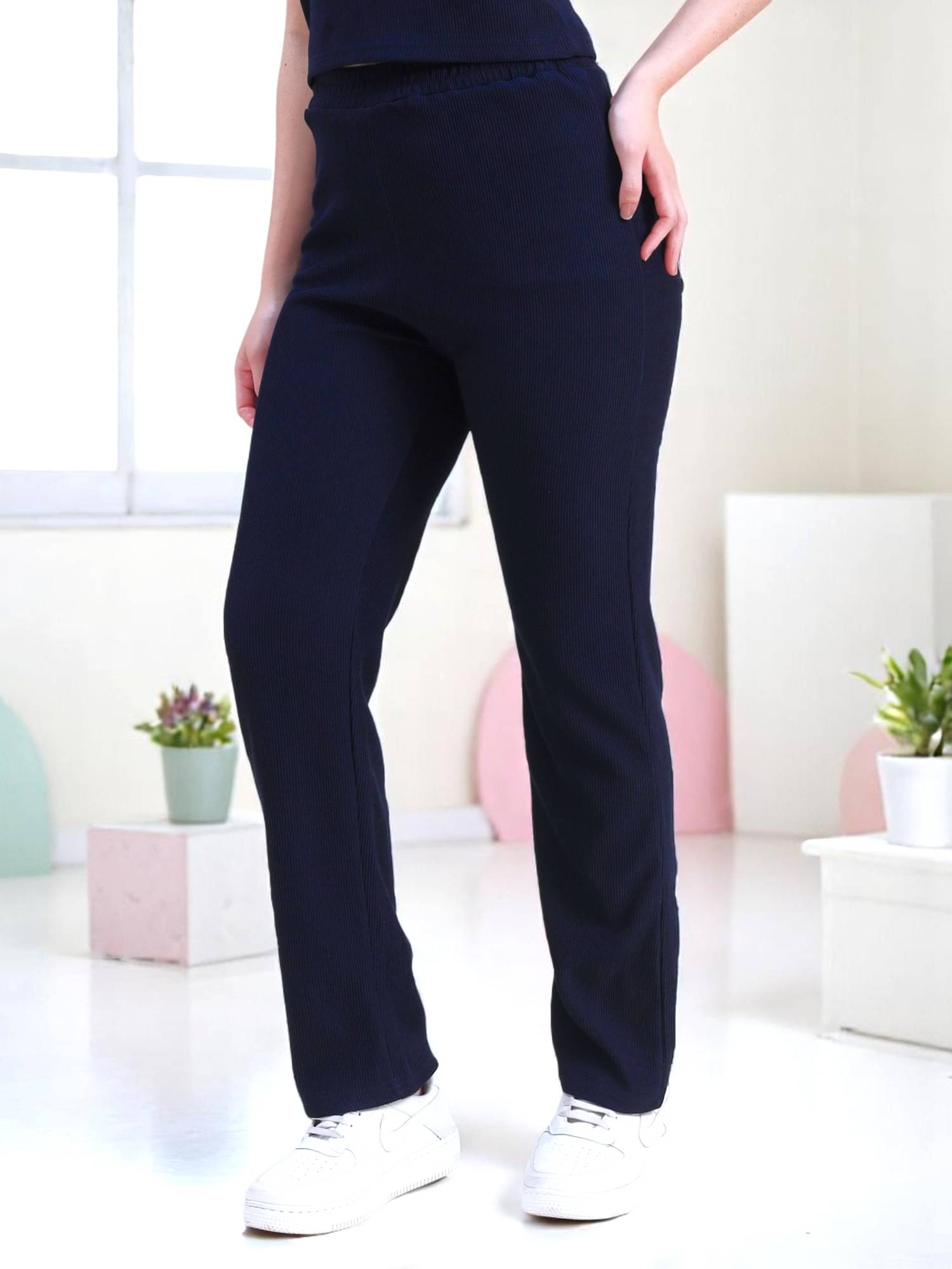     			Leewan Navy Blue Cotton Women's Yoga Trackpants ( Pack of 1 )