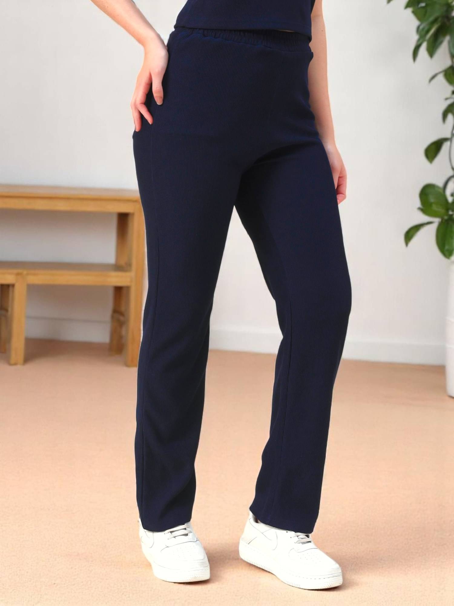     			Leewan Pack of 1 Cotton Straight Women's Casual Pants ( Navy Blue )
