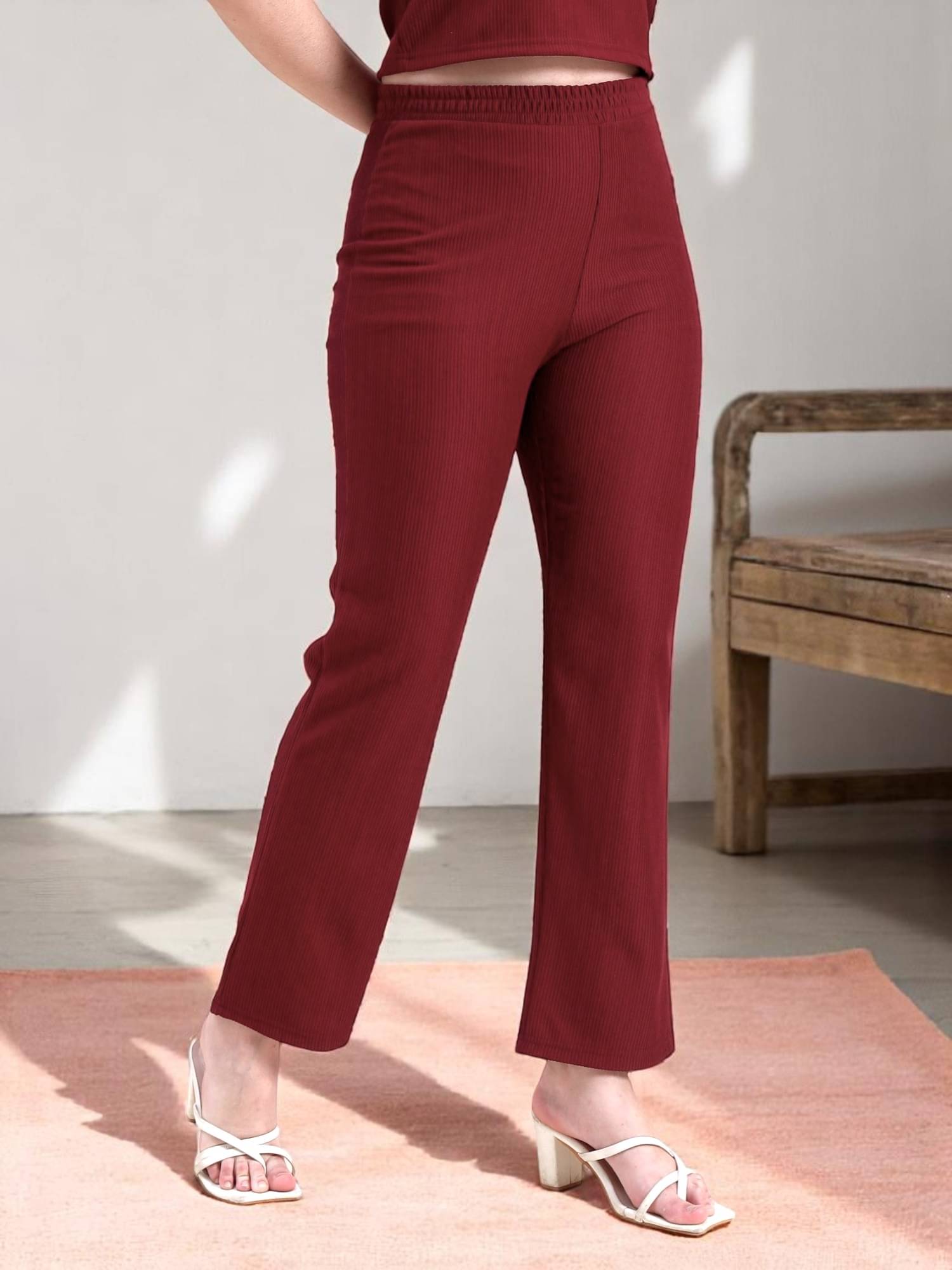     			Leewan Pack of 1 Cotton Straight Women's Casual Pants ( Maroon )