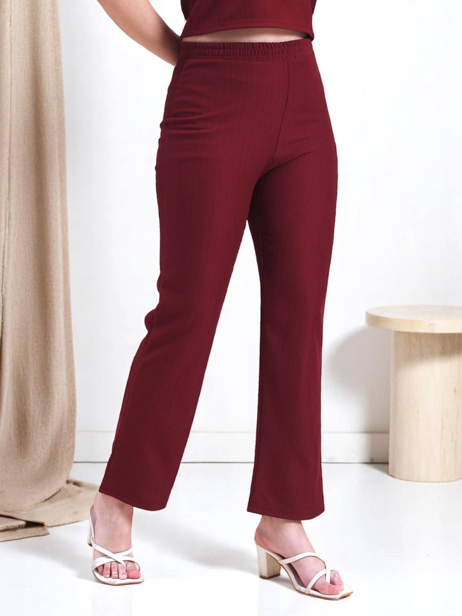     			Leewan Pack of 1 Cotton Straight Women's Casual Pants ( Maroon )