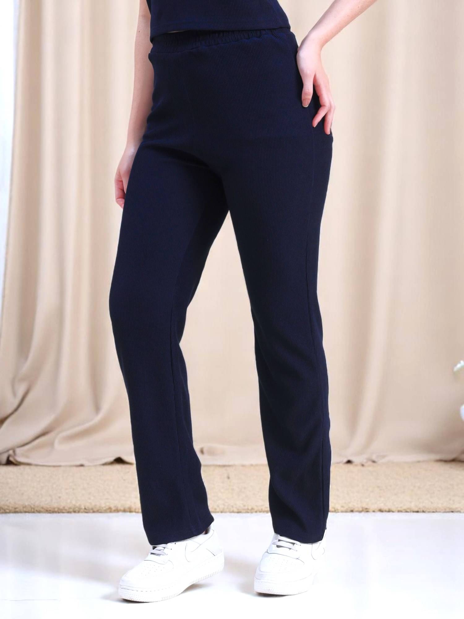     			Leewan Pack of 1 Cotton Straight Women's Casual Pants ( Navy Blue )