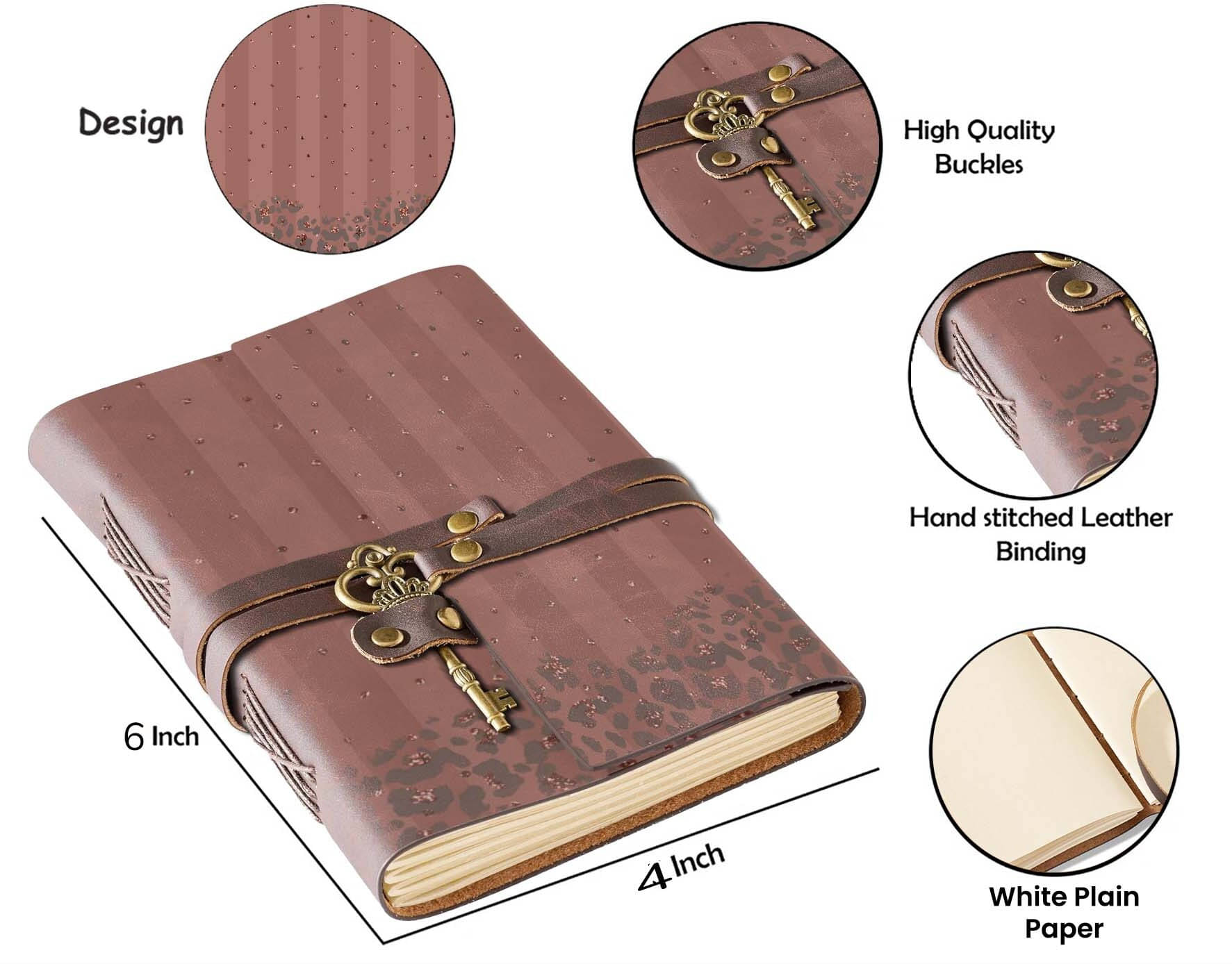     			MR KRAFT Designer leather journal with key lock patter 4*6 inches 200 pages a-006 A5 Diary UNRULED 200 Pages (multicolor 06)