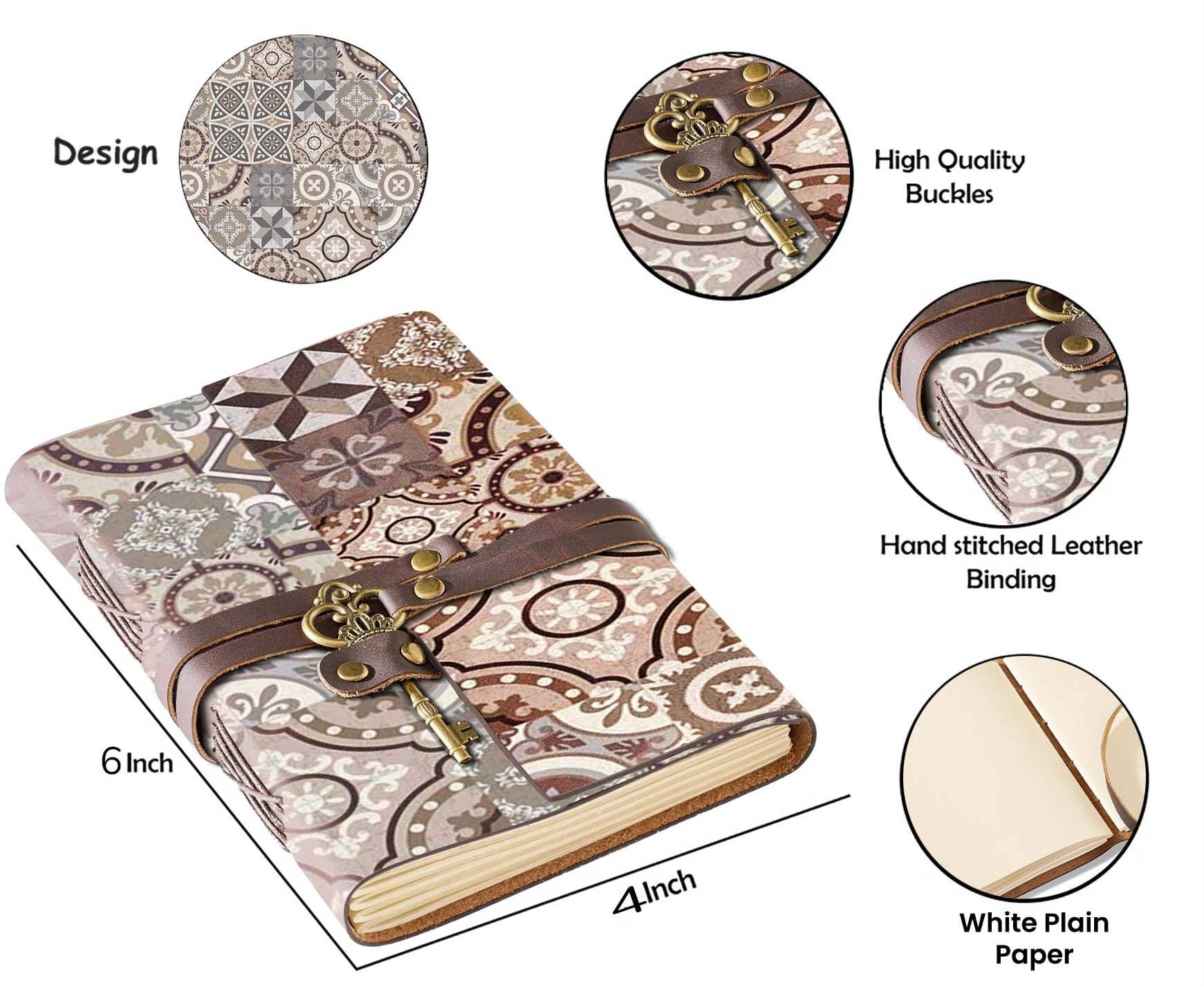     			MR KRAFT Designer leather journal with key lock patter 4*6 inches 200 pages a-008 A5 Diary UNRULED 200 Pages (multicolor 08)
