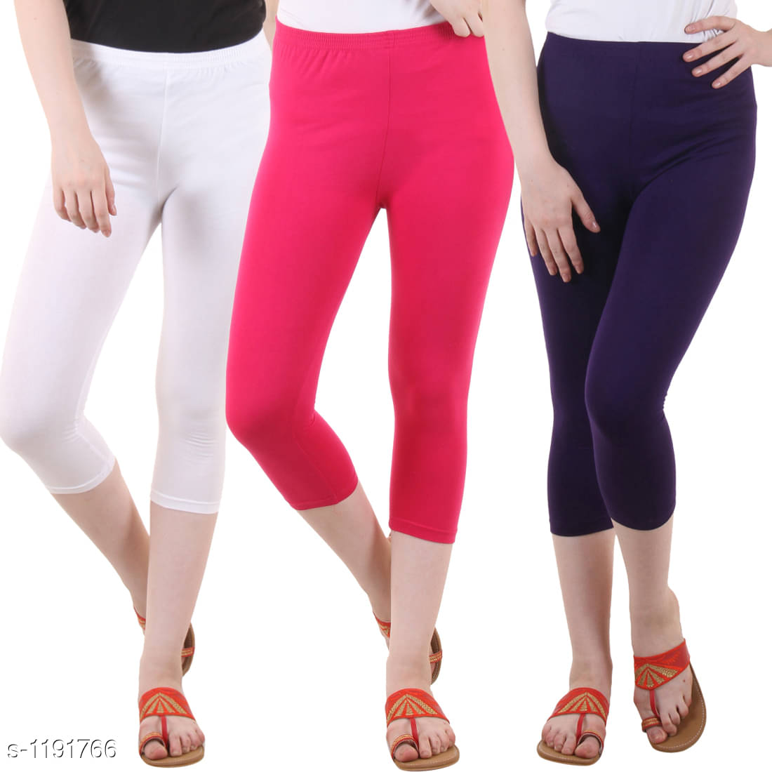     			Myo Cotton Lycra Capris - Multi Color Pack of 3