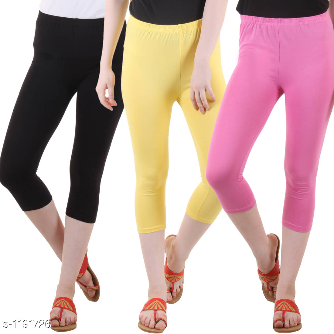     			Myo Cotton Lycra Capris - Multi Color Pack of 3