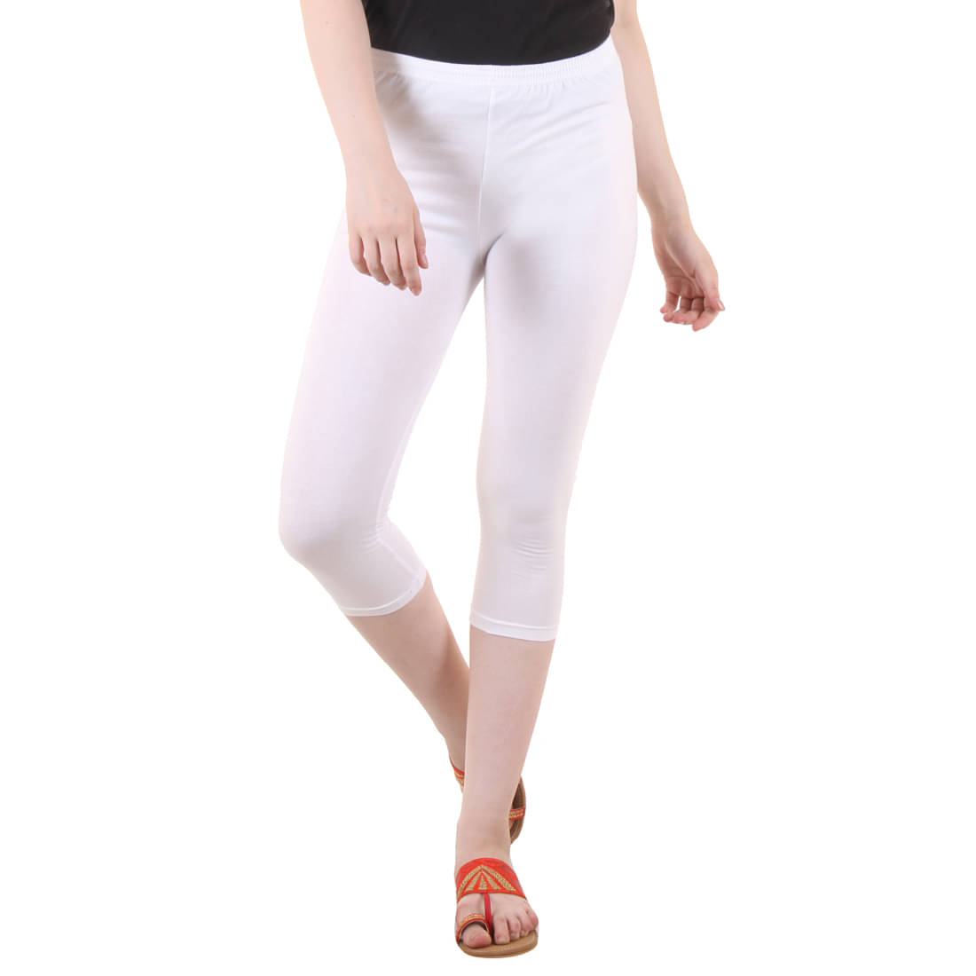     			Myo Cotton Lycra Capris - White Single