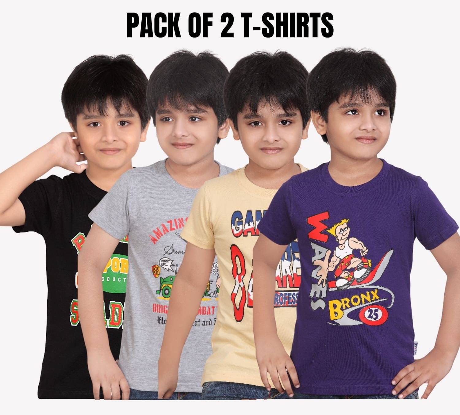     			NOW OR NEVER Pack of 2 Boys Cotton T-Shirt ( Multicolor )
