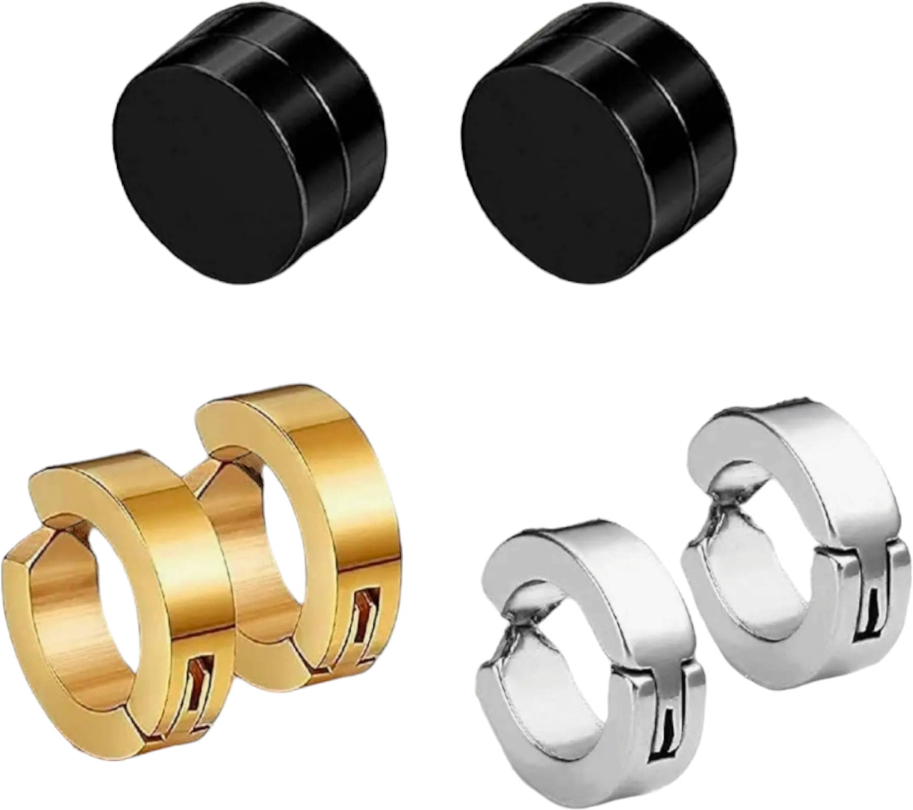     			Shree Ju Multicolor Huggies Earrings ( Pack of 3 )