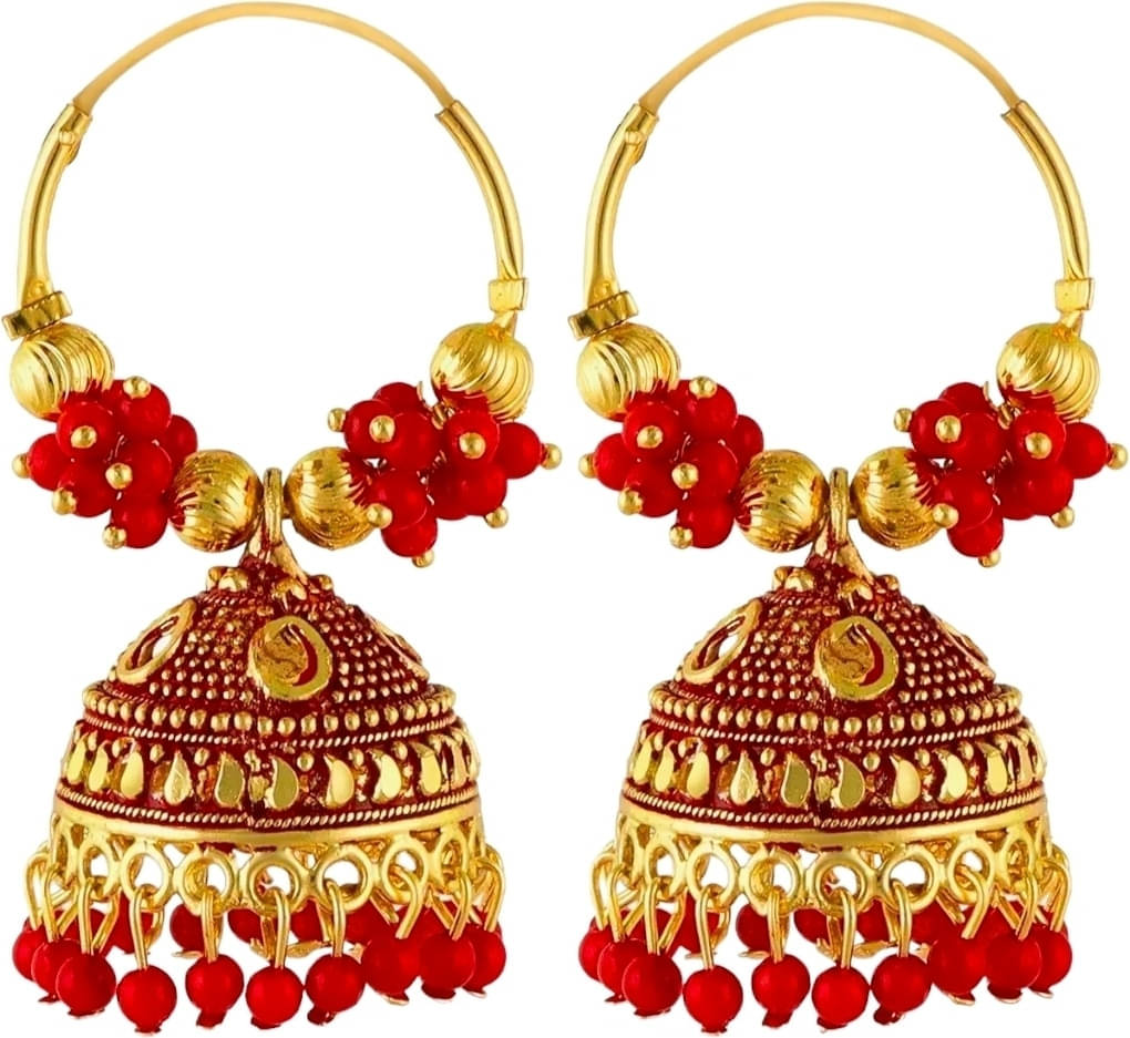     			Shree Ju Red Jhumki Earrings ( Pack of 1 )