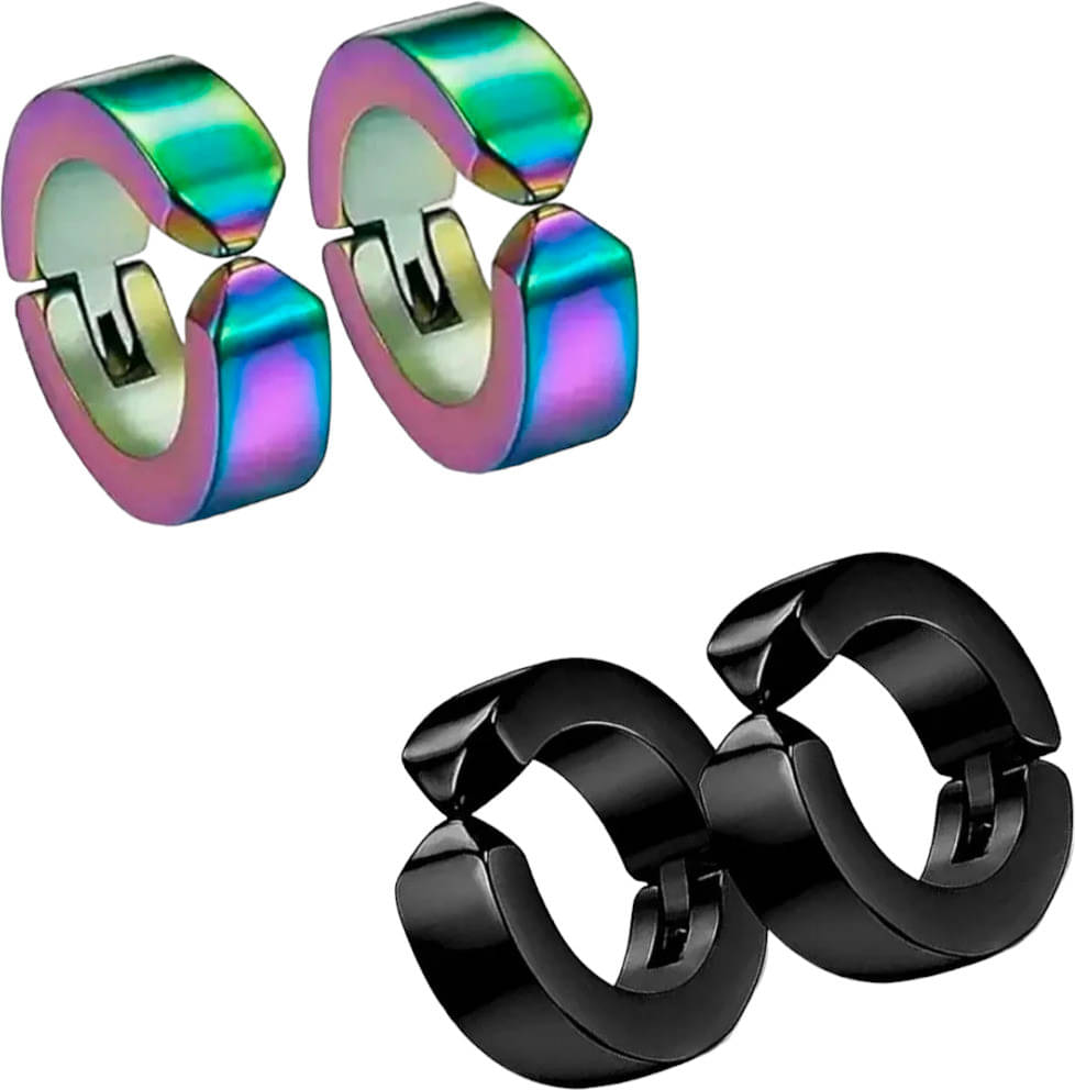    			Shree Ju Trending Multi Black Non Piercing Bali Combo For Men Women Boys Girls (2 Sets)