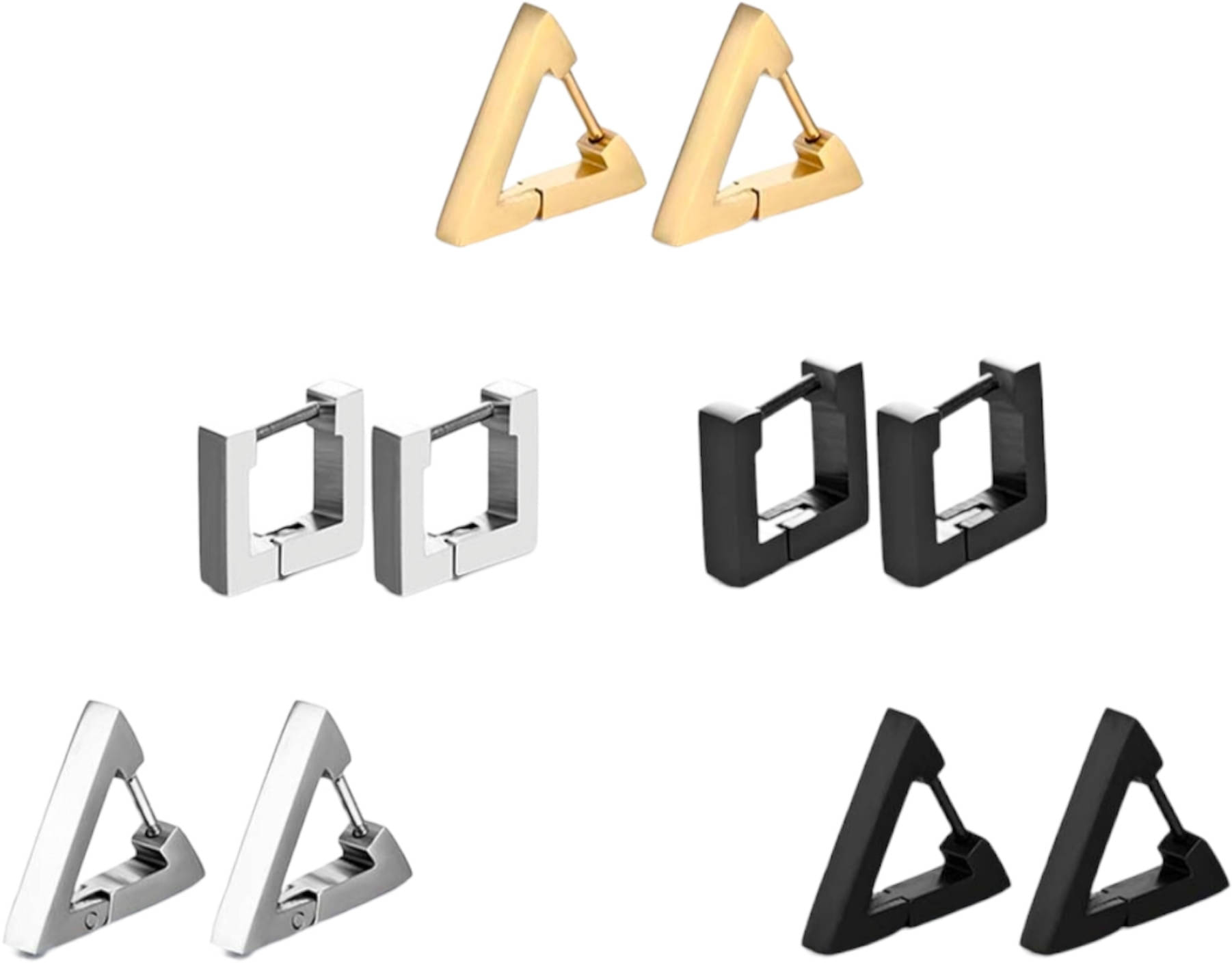 Shree Ju Trendy Black Silver Gold Triangle Square Shape Bali Combo For Men Women (5 Sets) Shree Ju Trendy Black Silver Gold Triangle Square Shape Bali Combo For Men Women (5 Sets)