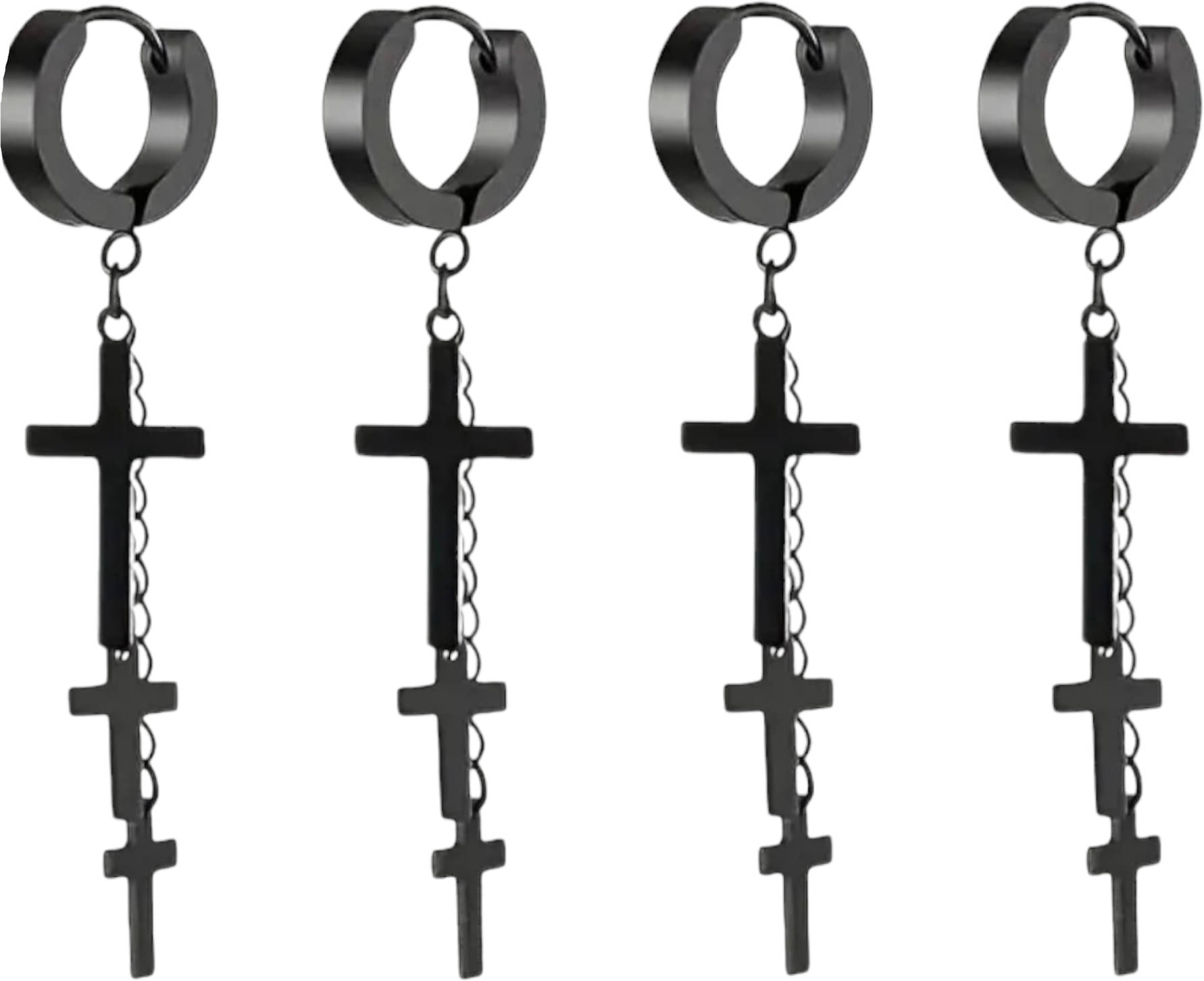     			Shree Ju Trendy Black Triple Cross Long Hinged Bali Combo For Men Women Unisex (2 Sets)