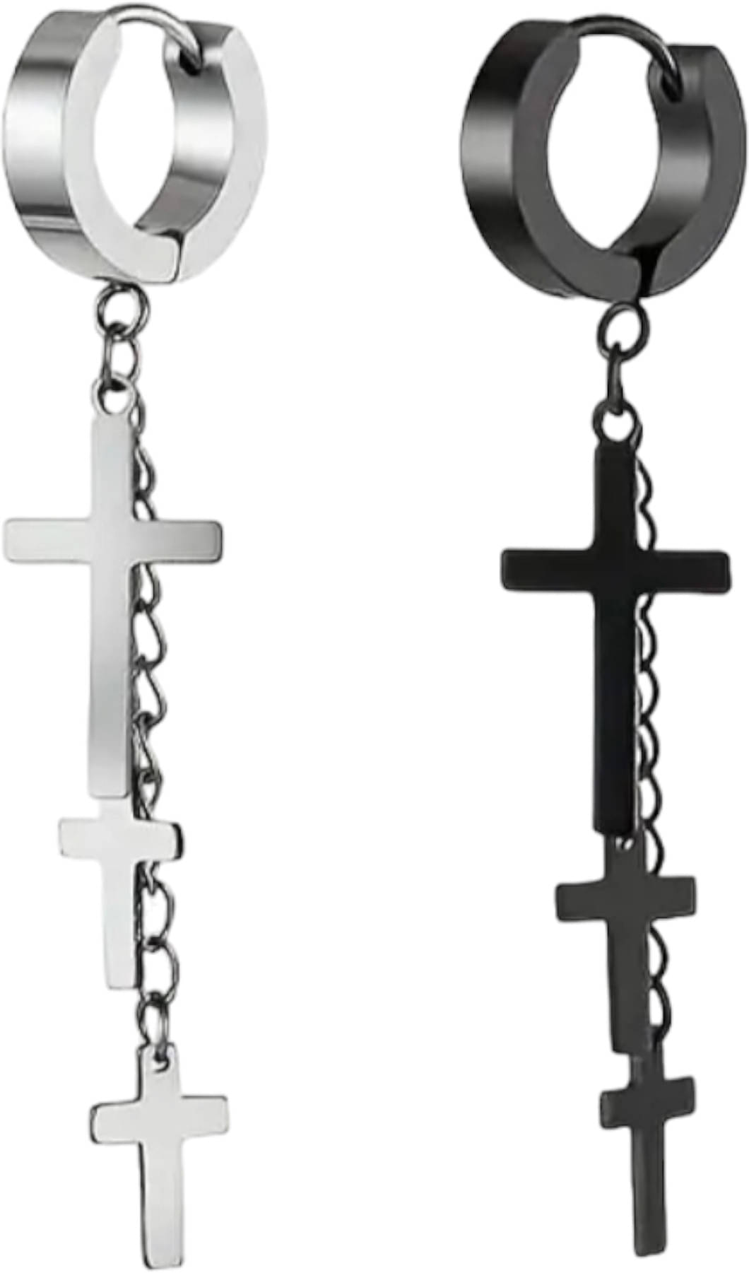 Shree Ju Trendy Silver Black Triple Cross Hinged Bali Combo For Men Women Unisex (2 Pcs) Shree Ju Trendy Silver Black Triple Cross Hinged Bali Combo For Men Women Unisex (2 Pcs)