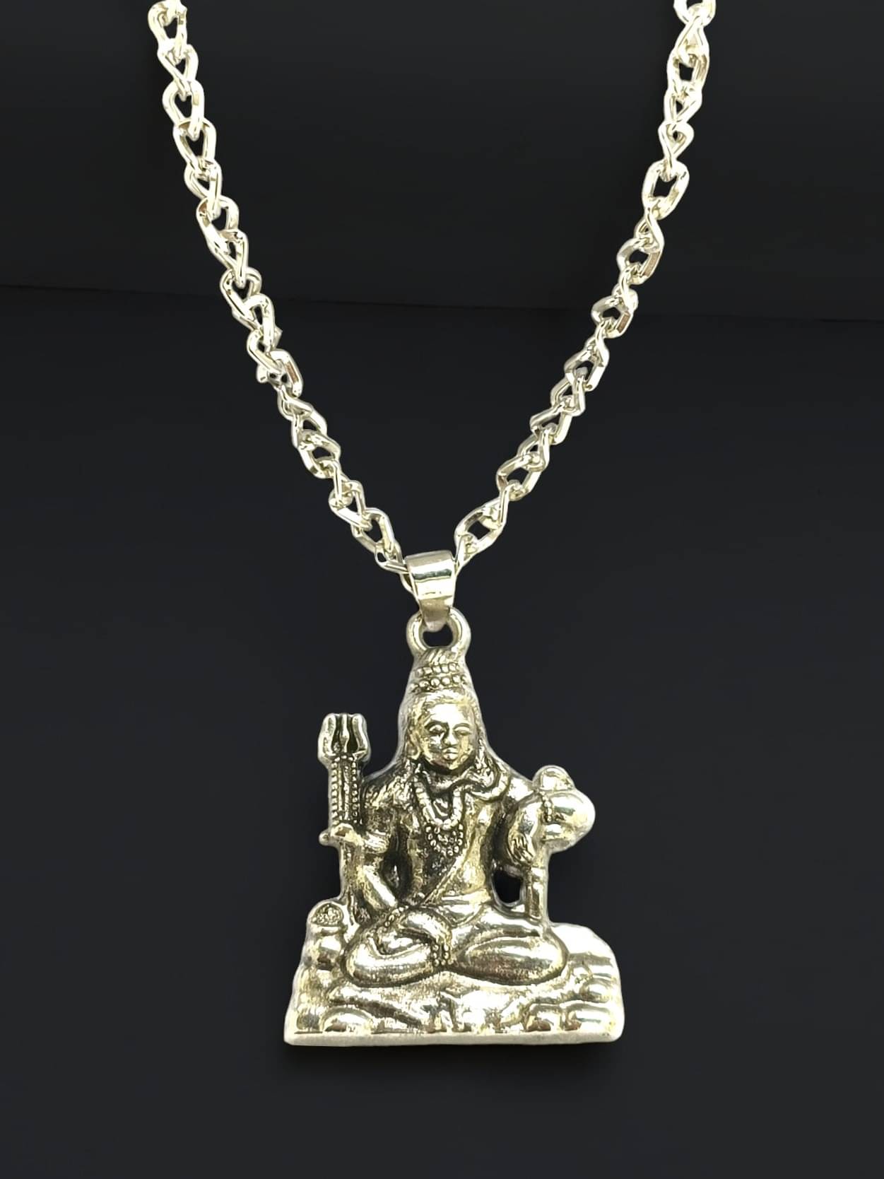     			Silver Plated Shivji Bholenath Mahadev Men's Chain with Pendant