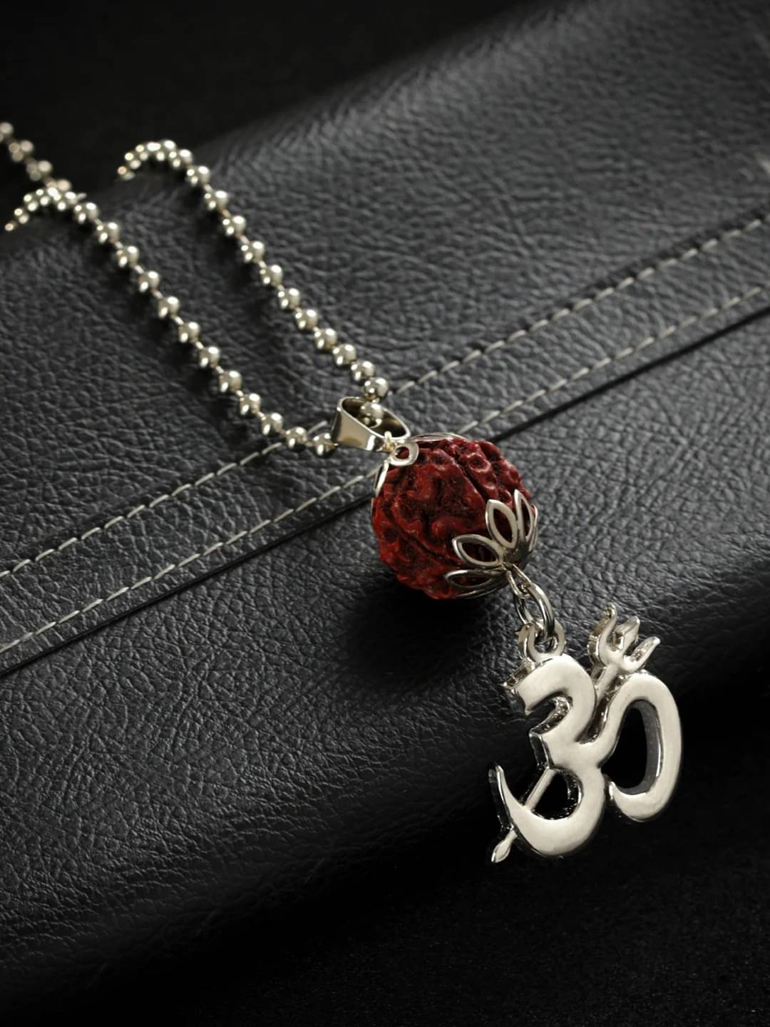     			Silver Plated Shivji Om Trishul Rudraksh Men's Chain with Pendant