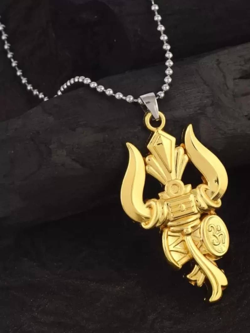     			Silver Plated Trishul Damru Men's Chain with Pendant