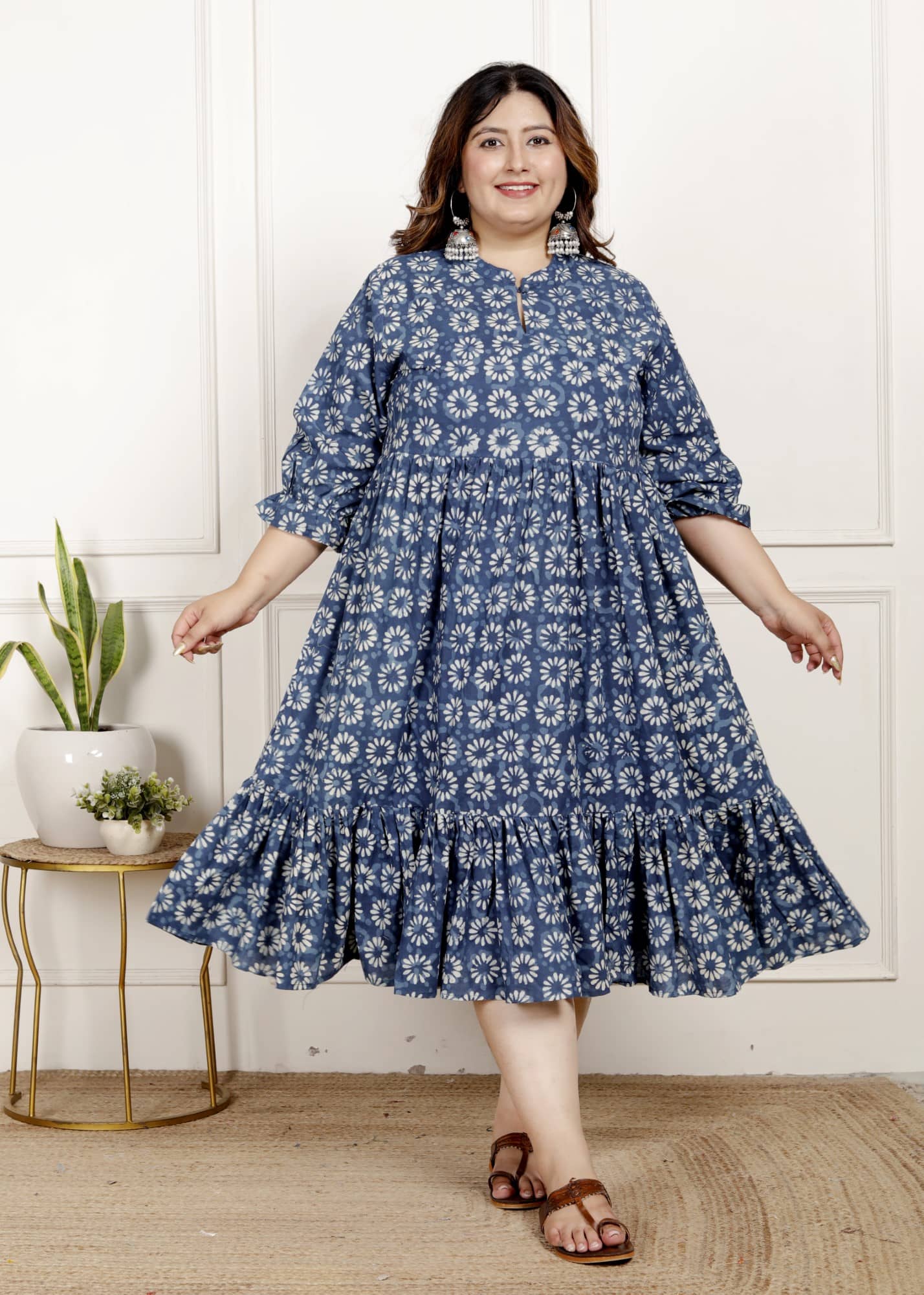 Swasti Women Cotton Printed Ethnic Dress ( Blue )