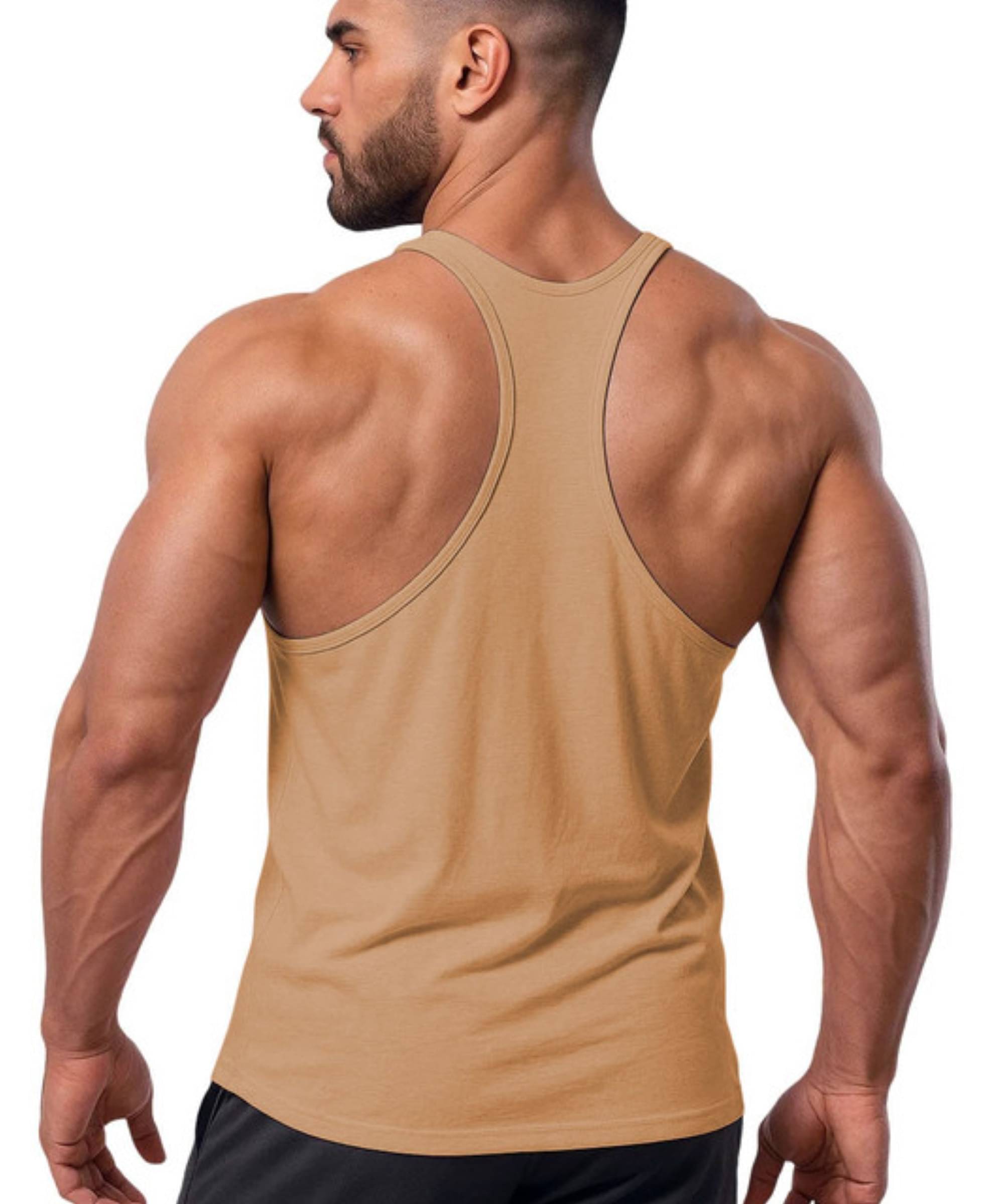     			THE BLAZZE Beige Cotton Blend Regular Fit Men Gym Tank Top