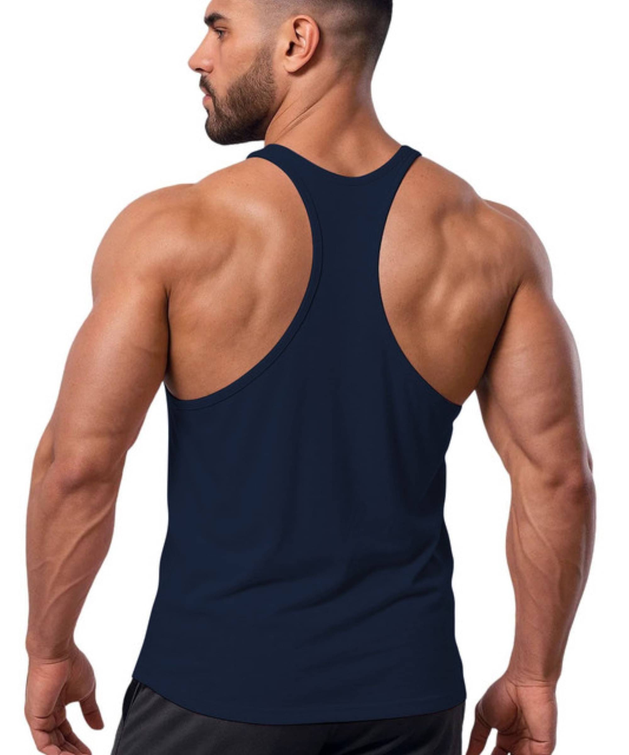     			THE BLAZZE Blue Cotton Blend Regular Fit Men Gym Tank Top