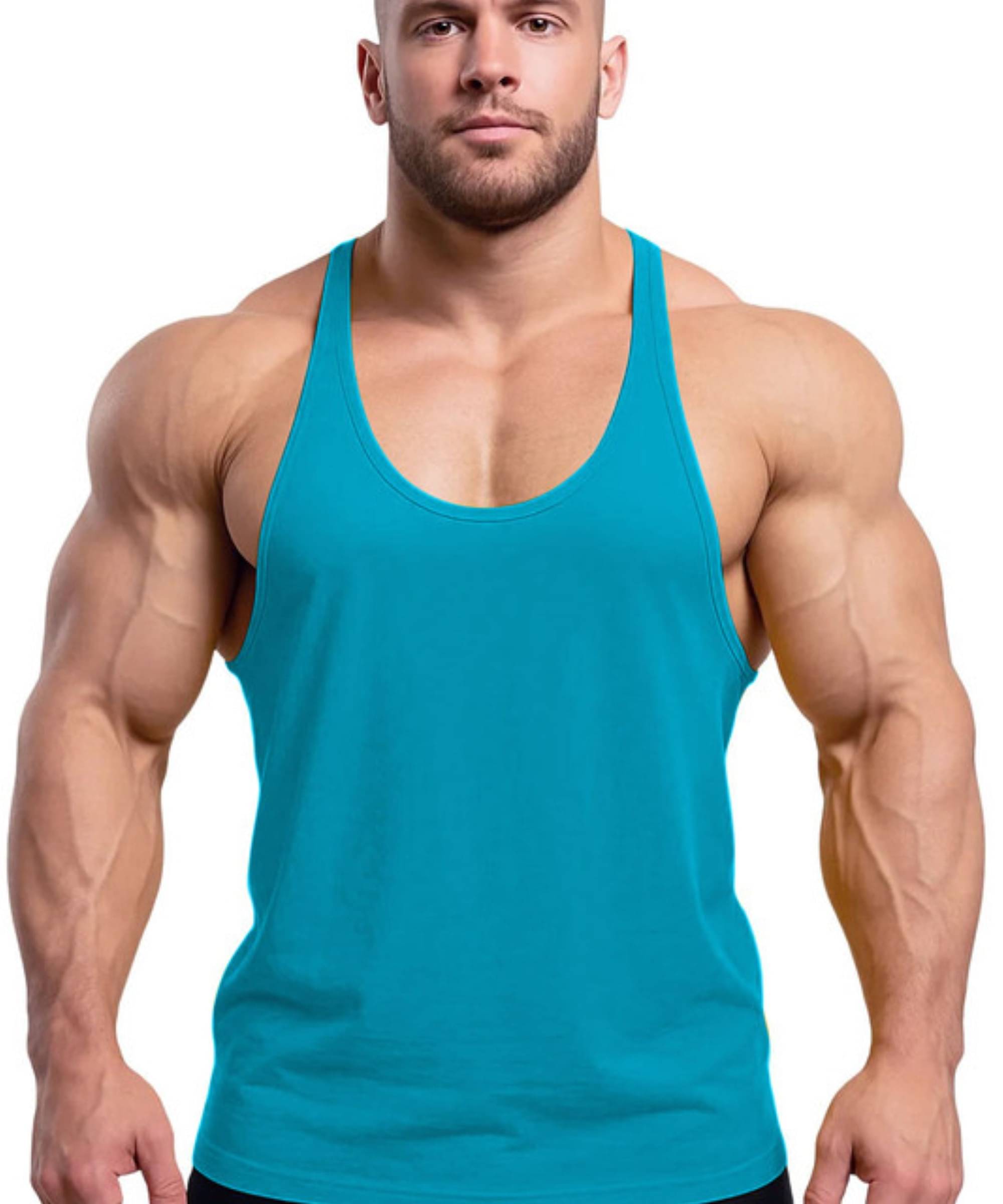     			THE BLAZZE Blue Cotton Blend Regular Fit Men Gym Tank Top