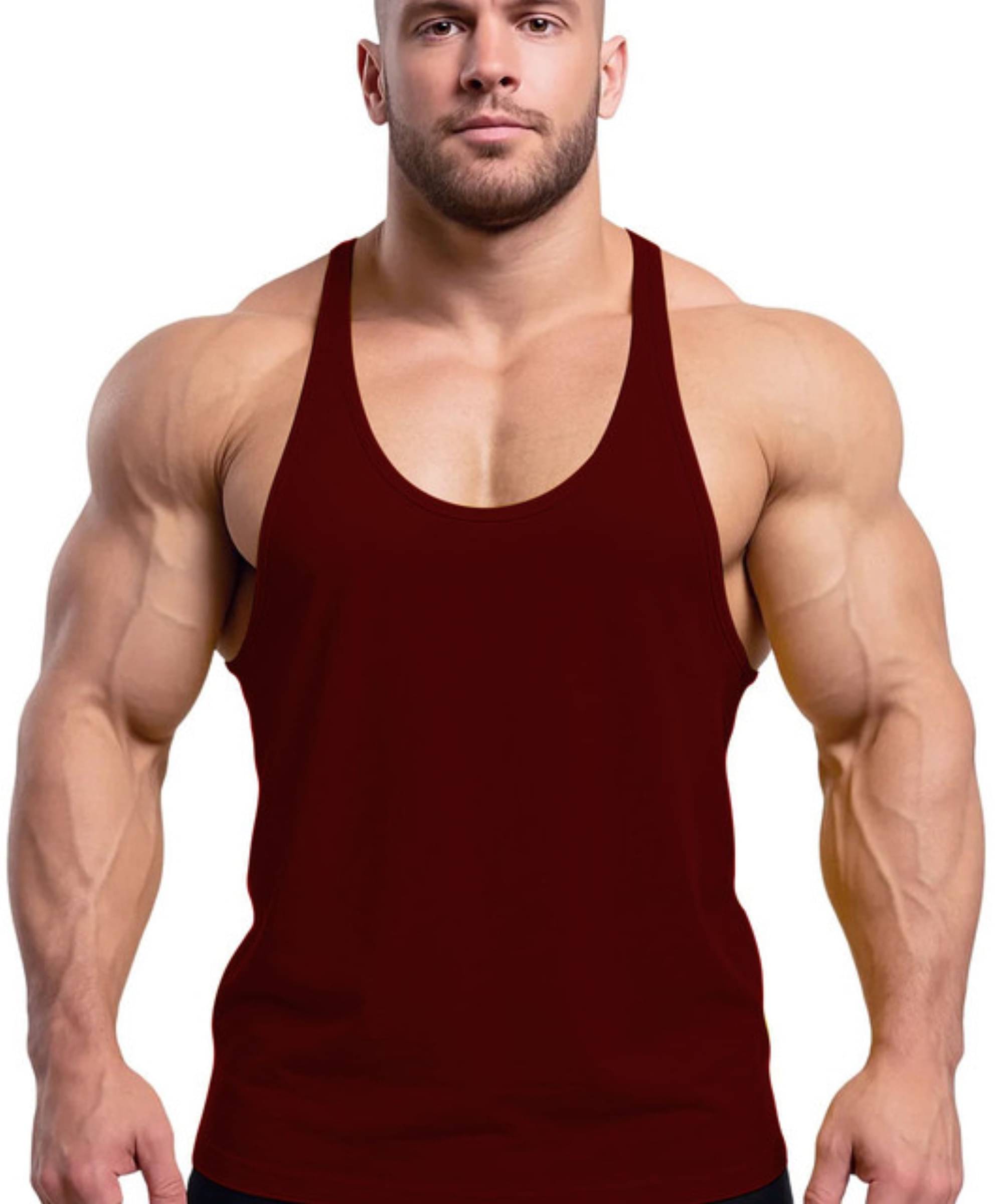     			THE BLAZZE Brown Cotton Blend Regular Fit Men Gym Tank Top