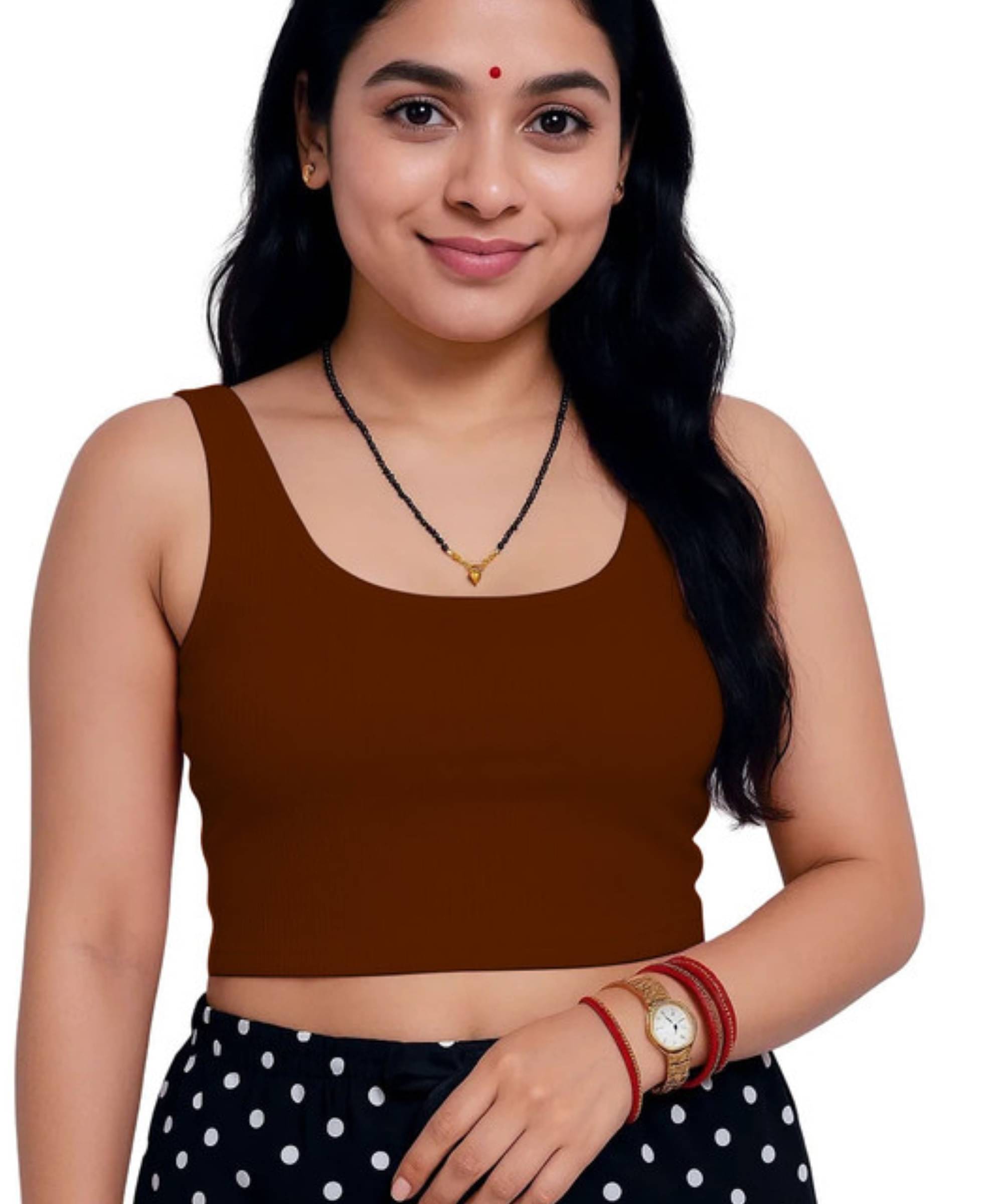 THE BLAZZE Brown Readymade without Pad Cotton Blend Women's Blouse ( Pack of 1 ) THE BLAZZE Brown Readymade without Pad Cotton Blend Women's Blouse ( Pack of 1 )