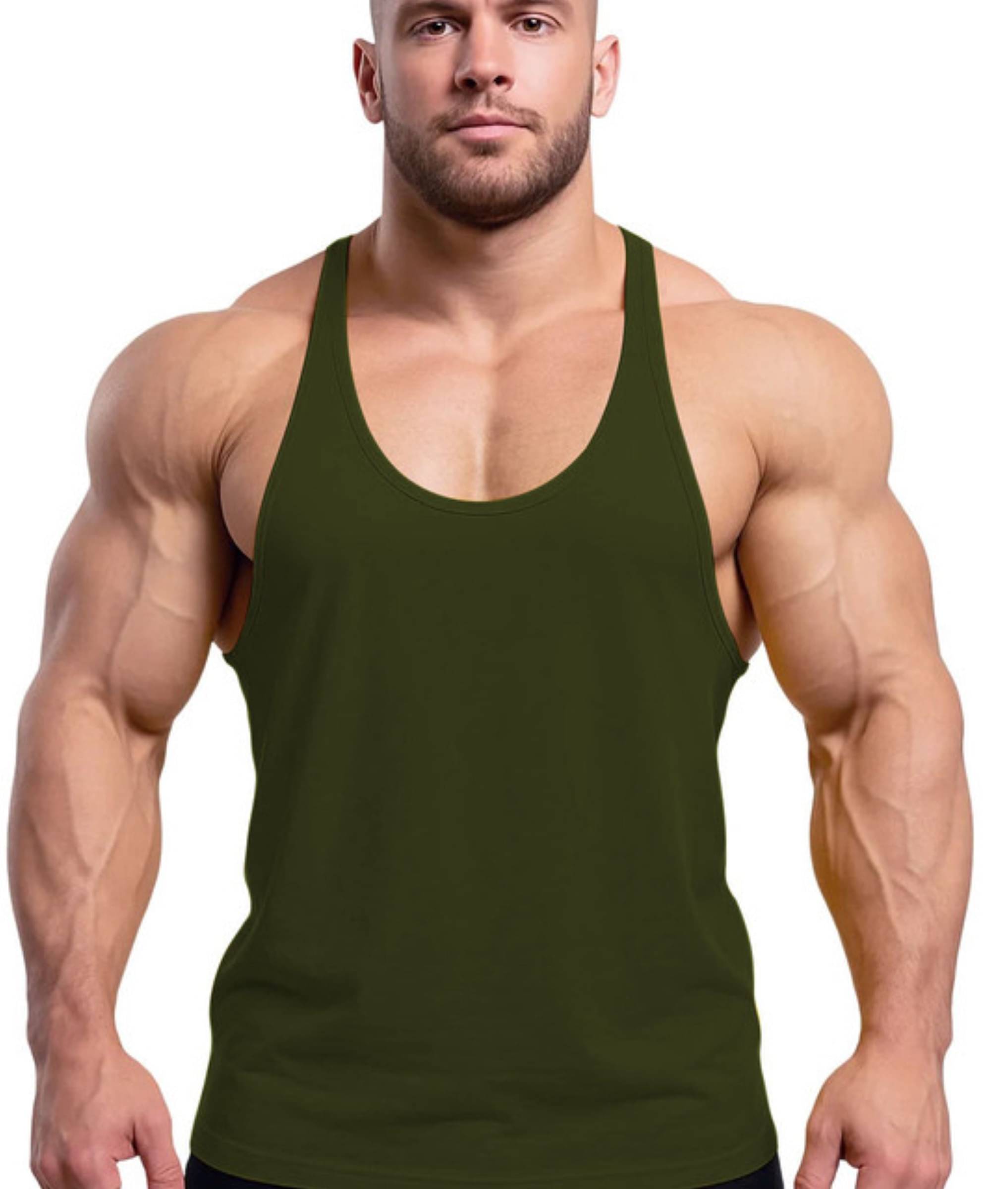     			THE BLAZZE Green Cotton Blend Regular Fit Men Gym Tank Top
