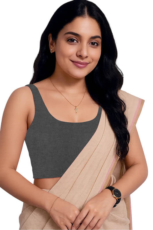 THE BLAZZE Grey Readymade without Pad Cotton Blend Women's Blouse ( Pack of 1 ) THE BLAZZE Grey Readymade without Pad Cotton Blend Women's Blouse ( Pack of 1 )