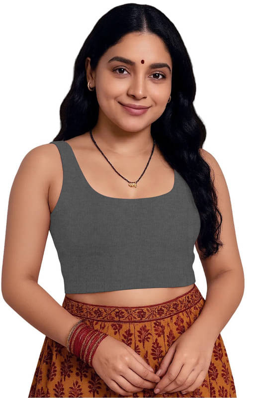 THE BLAZZE Grey Readymade without Pad Cotton Blend Women's Blouse ( Pack of 1 )     			THE BLAZZE Grey Readymade without Pad Cotton Blend Women's Blouse ( Pack of 1 )