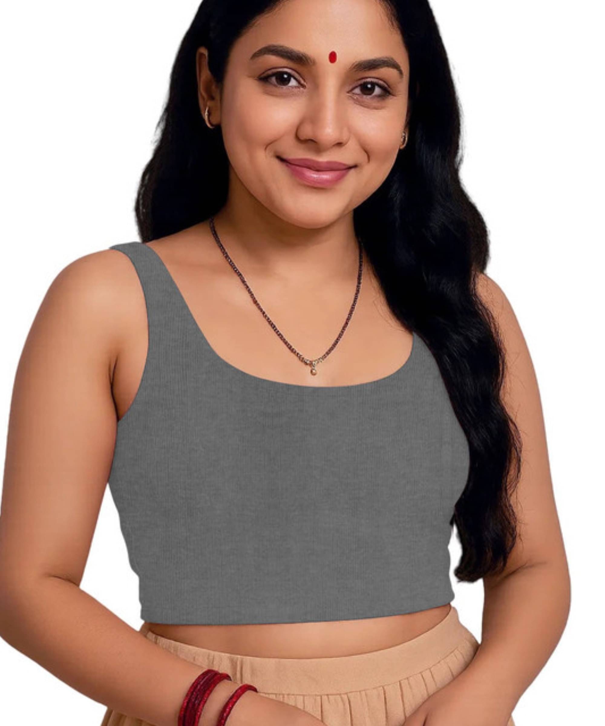     			THE BLAZZE Grey Readymade without Pad Cotton Blend Women's Blouse ( Pack of 1 )