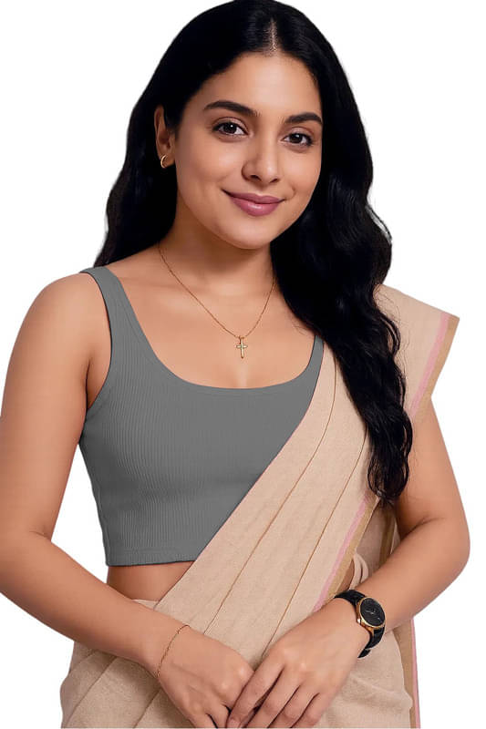 THE BLAZZE Grey Readymade without Pad Cotton Blend Women's Blouse ( Pack of 1 )     			THE BLAZZE Grey Readymade without Pad Cotton Blend Women's Blouse ( Pack of 1 )