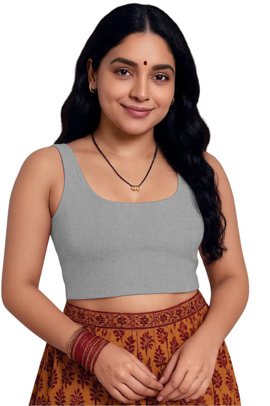 THE BLAZZE Grey Readymade without Pad Cotton Blend Women's Blouse ( Pack of 1 ) THE BLAZZE Grey Readymade without Pad Cotton Blend Women's Blouse ( Pack of 1 )