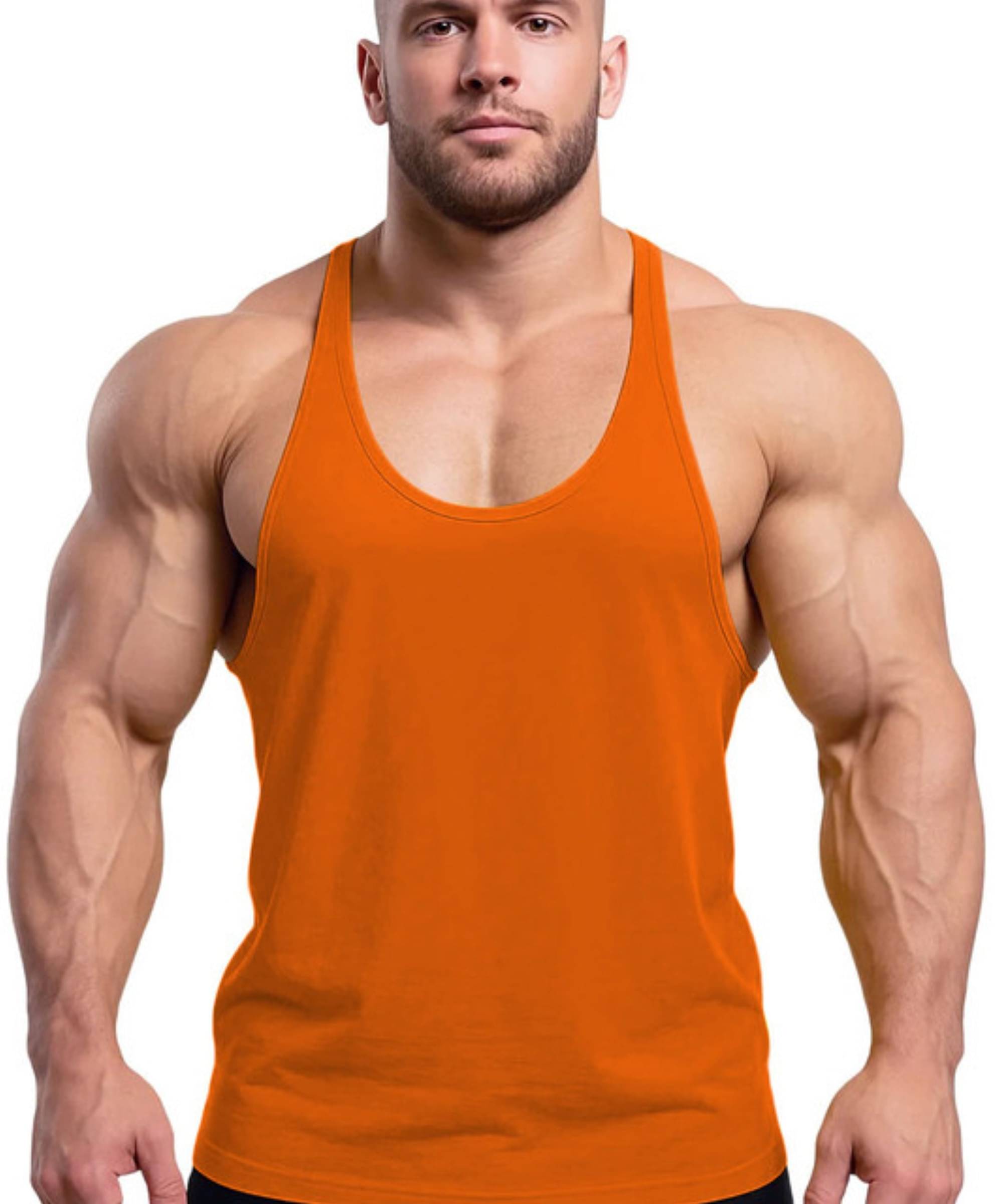     			THE BLAZZE Orange Cotton Blend Regular Fit Men Gym Tank Top