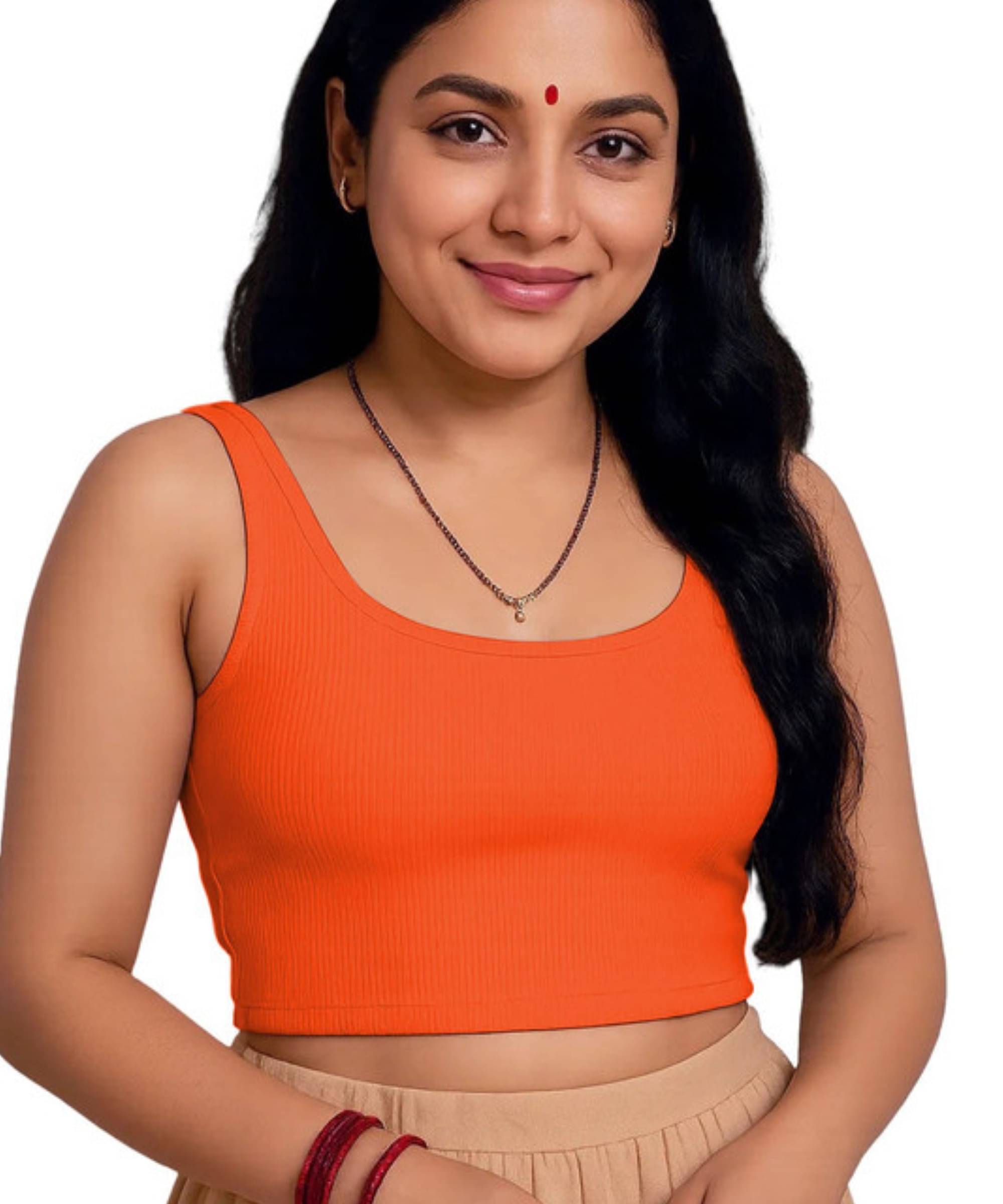 THE BLAZZE Orange Readymade without Pad Cotton Blend Women's Blouse ( Pack of 1 ) THE BLAZZE Orange Readymade without Pad Cotton Blend Women's Blouse ( Pack of 1 )